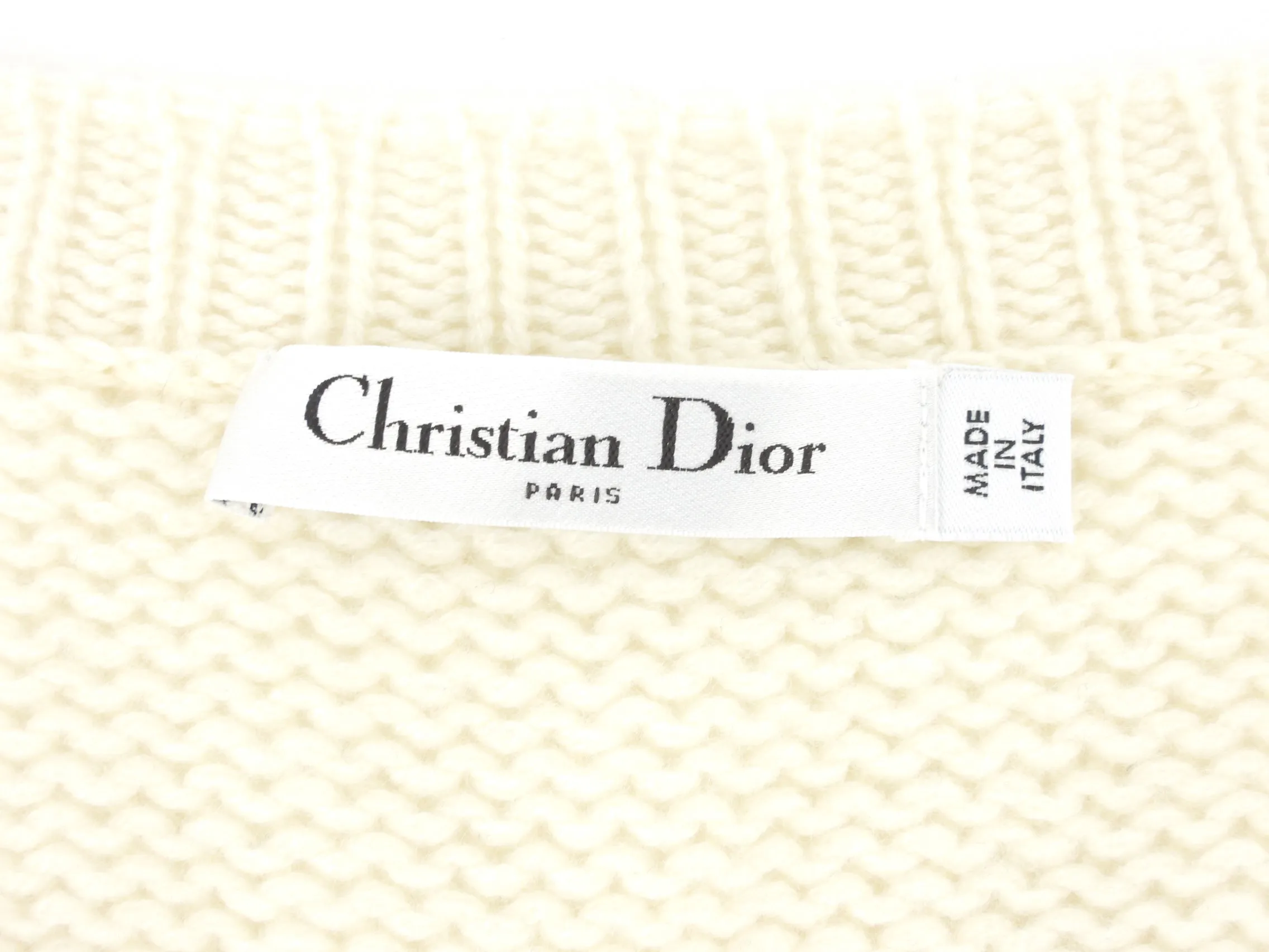 Christian Dior Cream and Black J'adior 8 Graphic Knit Cashmere V-Neck Oversized Sweater - 34 FR / 2 USA