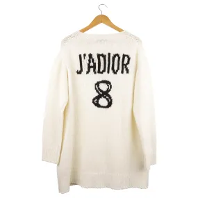 Christian Dior Cream and Black J'adior 8 Graphic Knit Cashmere V-Neck Oversized Sweater - 34 FR / 2 USA