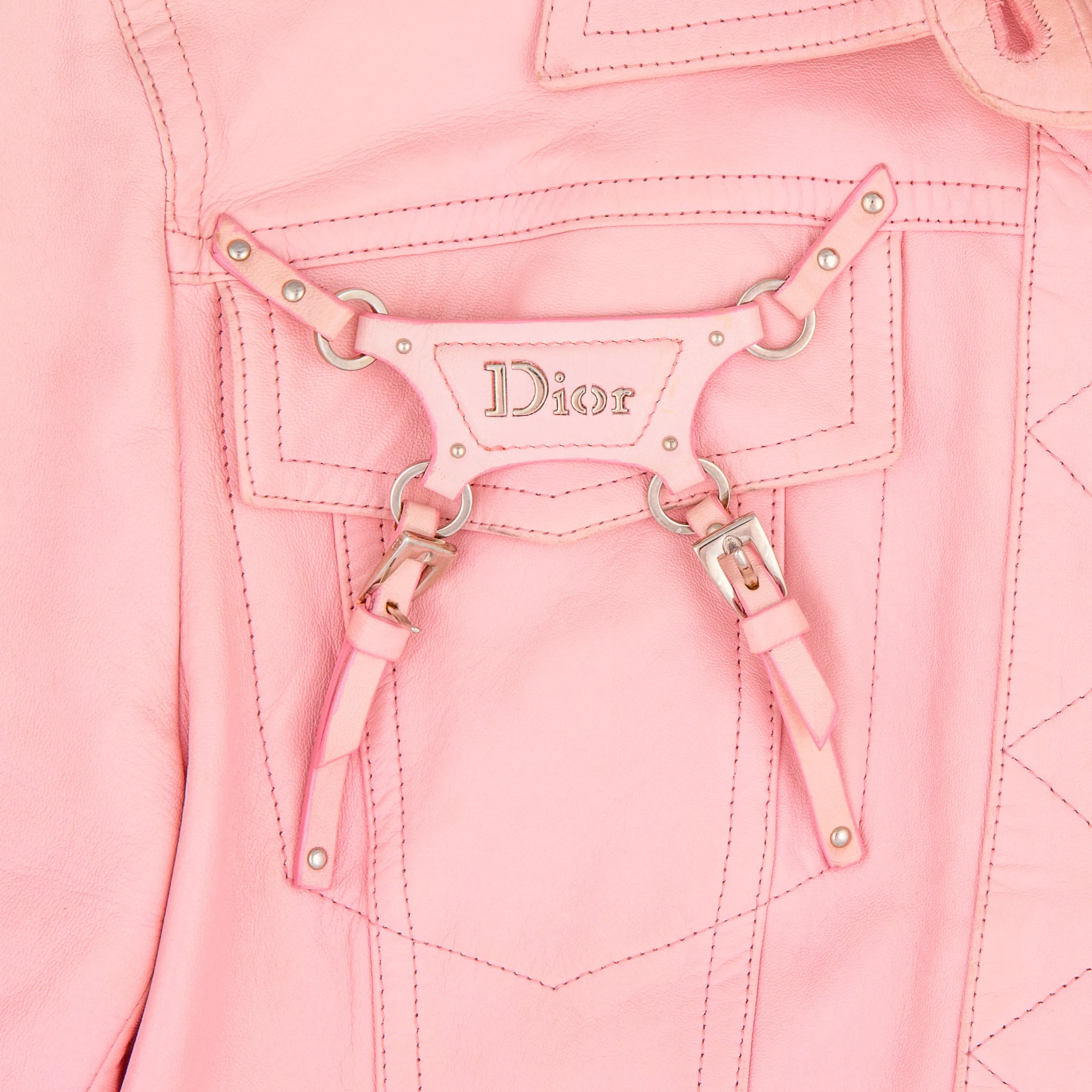 Christian Dior Fall 2003 Pink Leather Logo Jacket