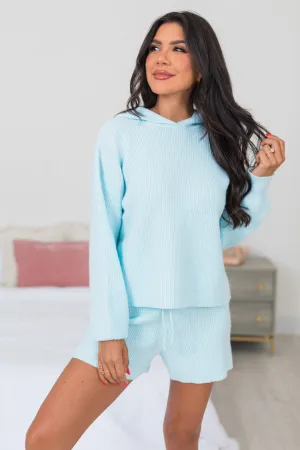 Cloud Chaser Sky Blue Sweater Knit Hoodie DOORBUSTER