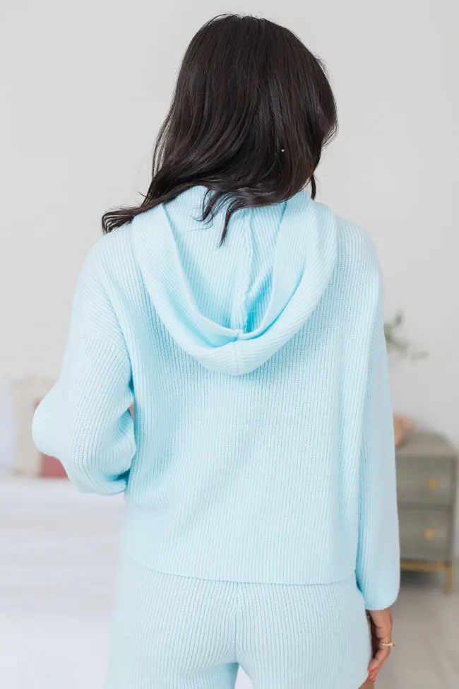 Cloud Chaser Sky Blue Sweater Knit Hoodie DOORBUSTER