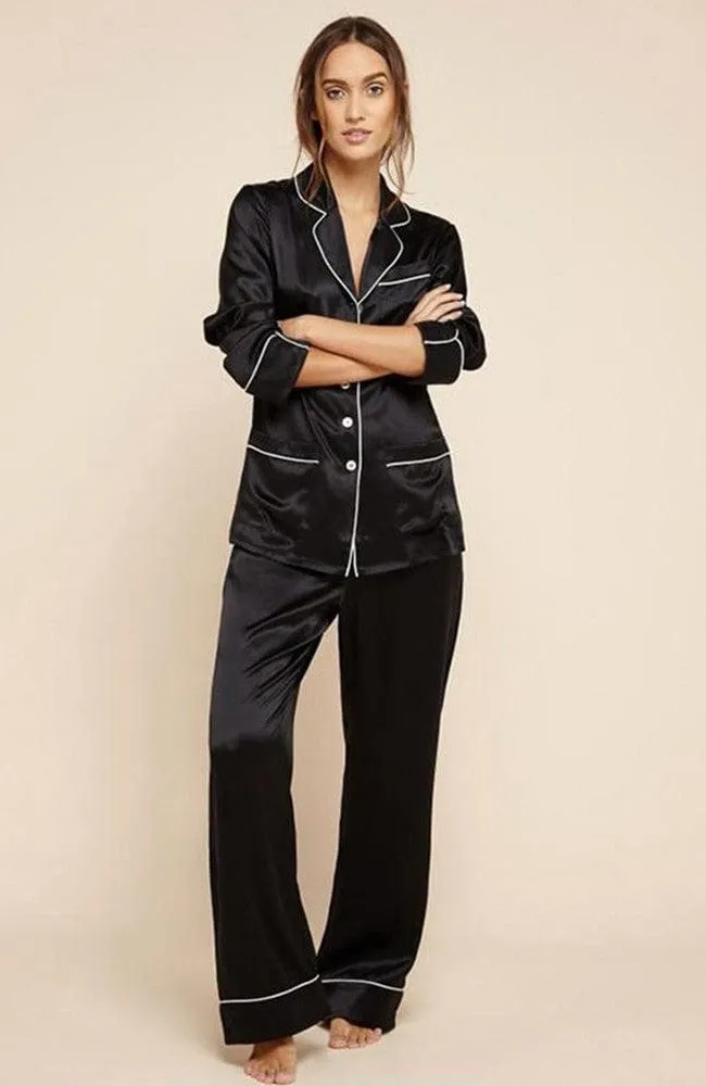 Coco Jet Black Silk Pajama Set