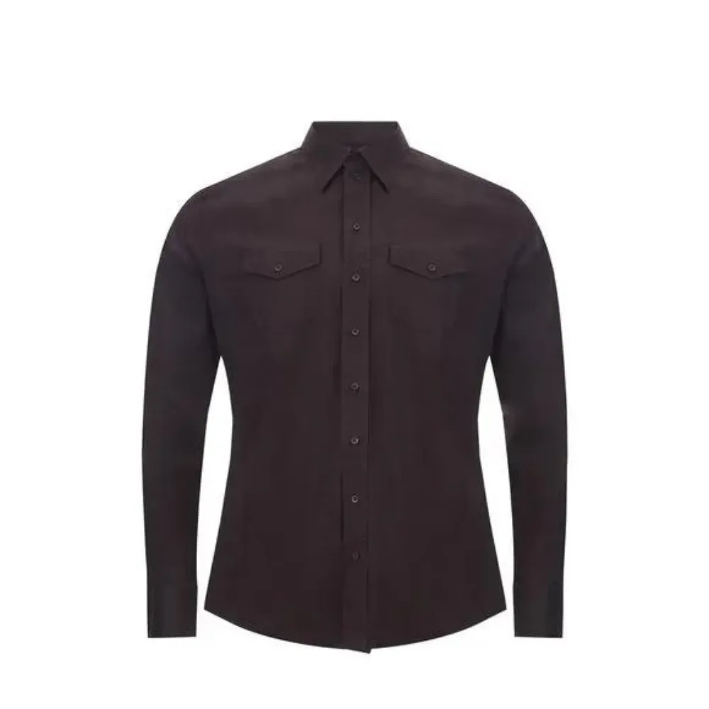 Dark Brown Cotton Shirt with Pockets