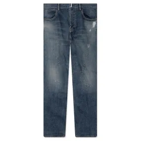 Distressed Denim Trousers - Indigo Blue