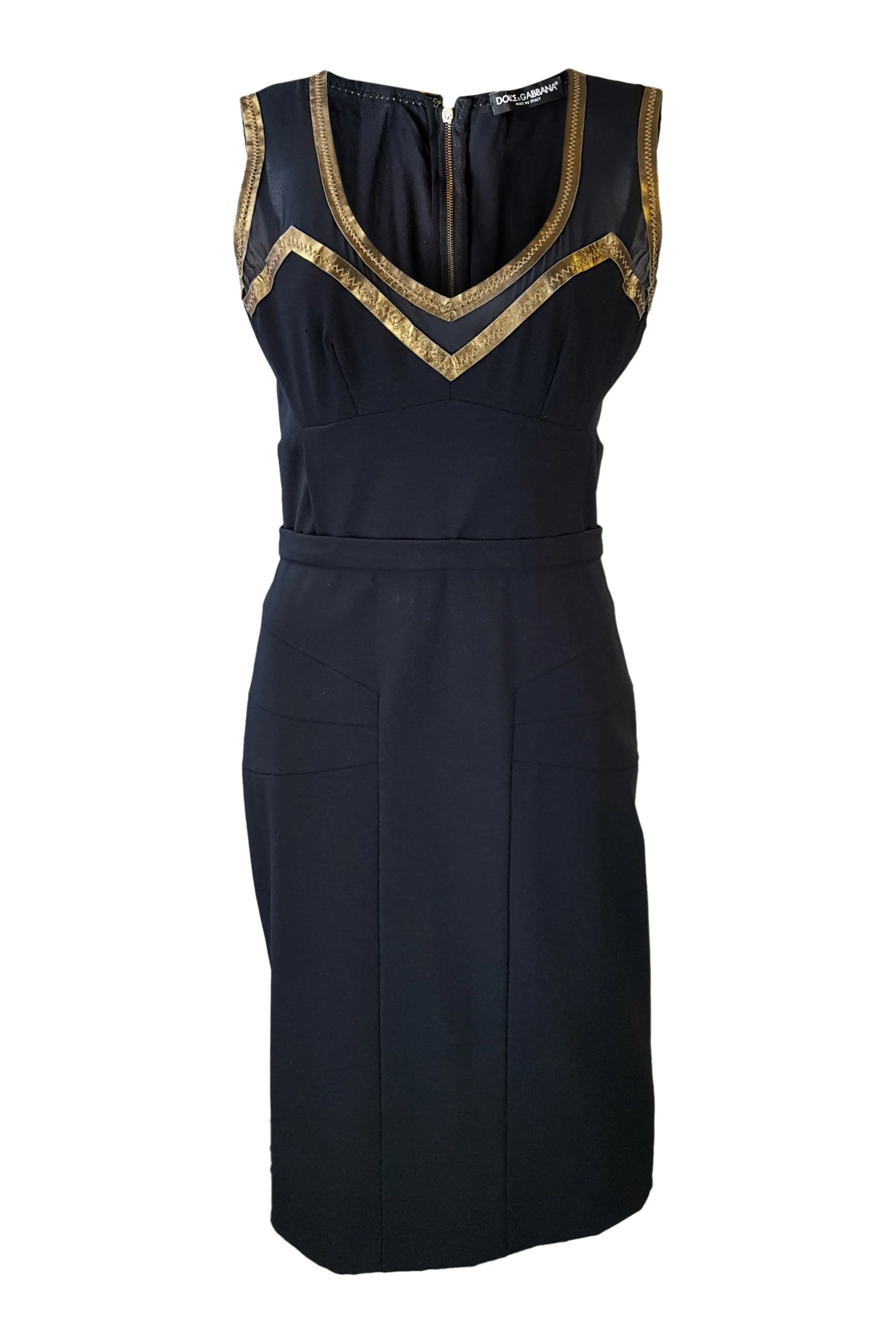 DOLCE & GABBANA Sleeveless Black Gold Accented Shift Dress (IT 44)