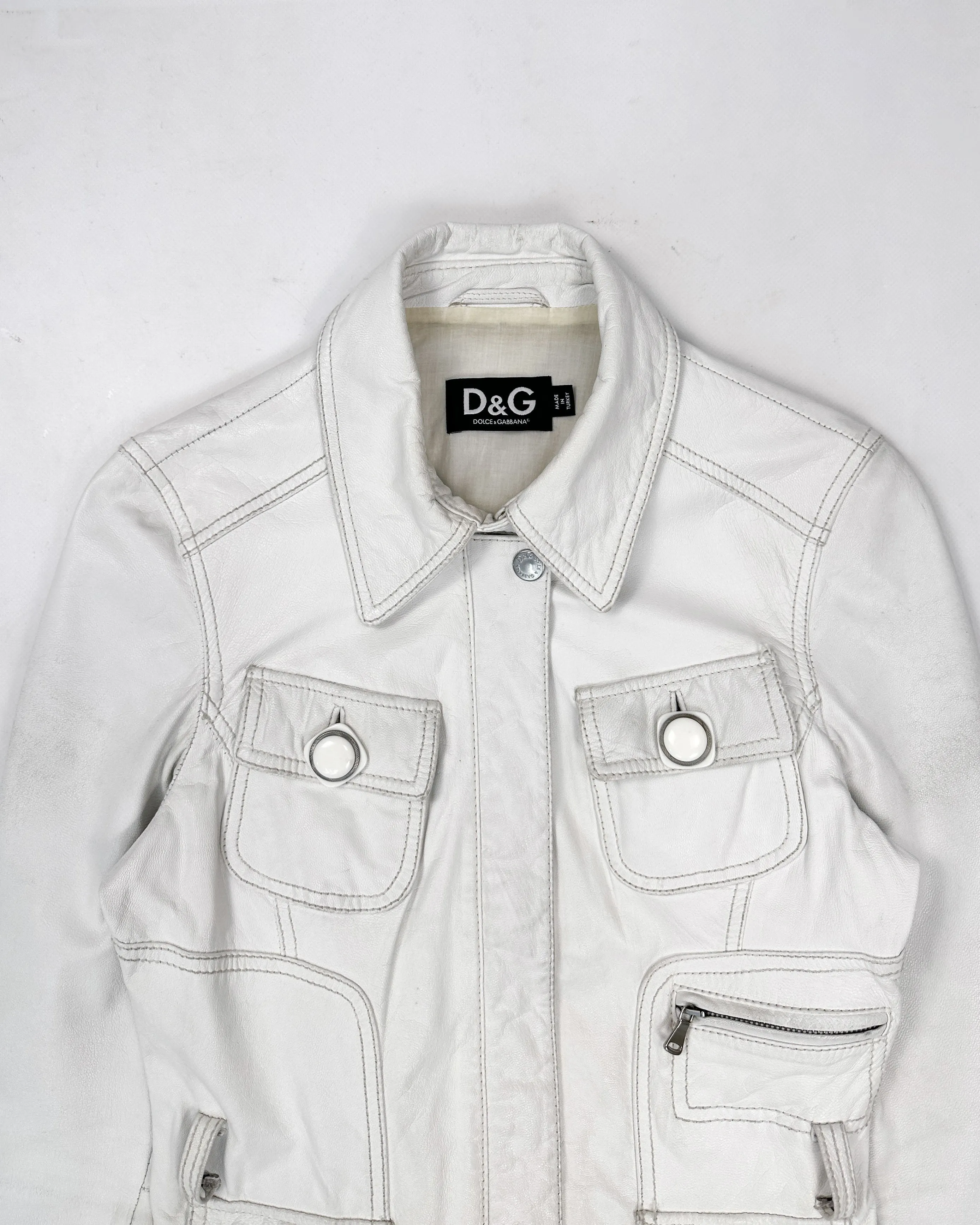 Dolce & Gabbana White Leather Jacket 1990's