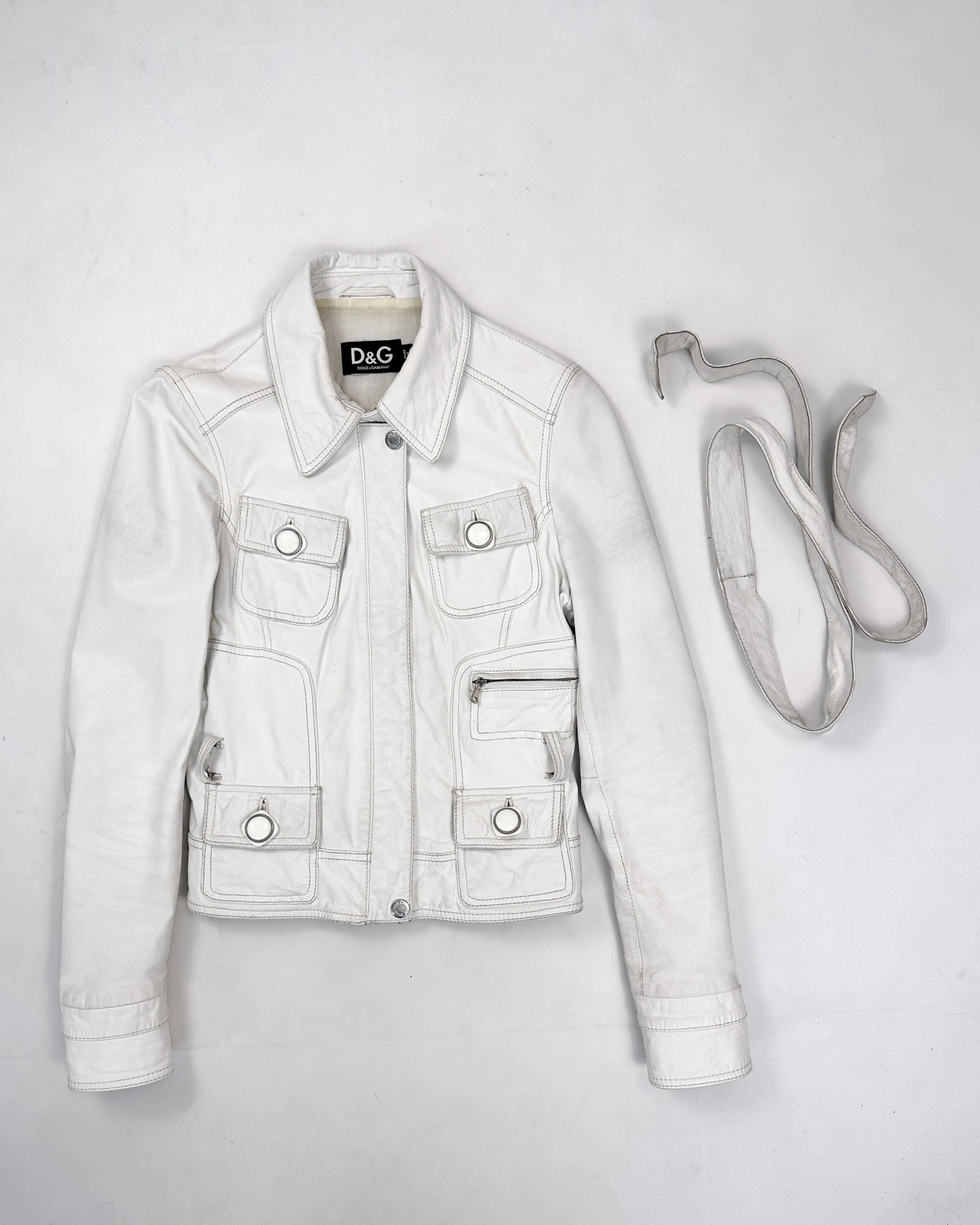 Dolce & Gabbana White Leather Jacket 1990's