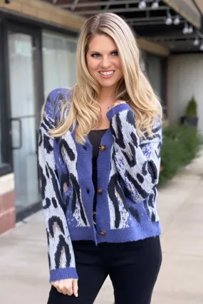 Endless Love Leopard Cardigan Sweater : Blue/Black/Camel