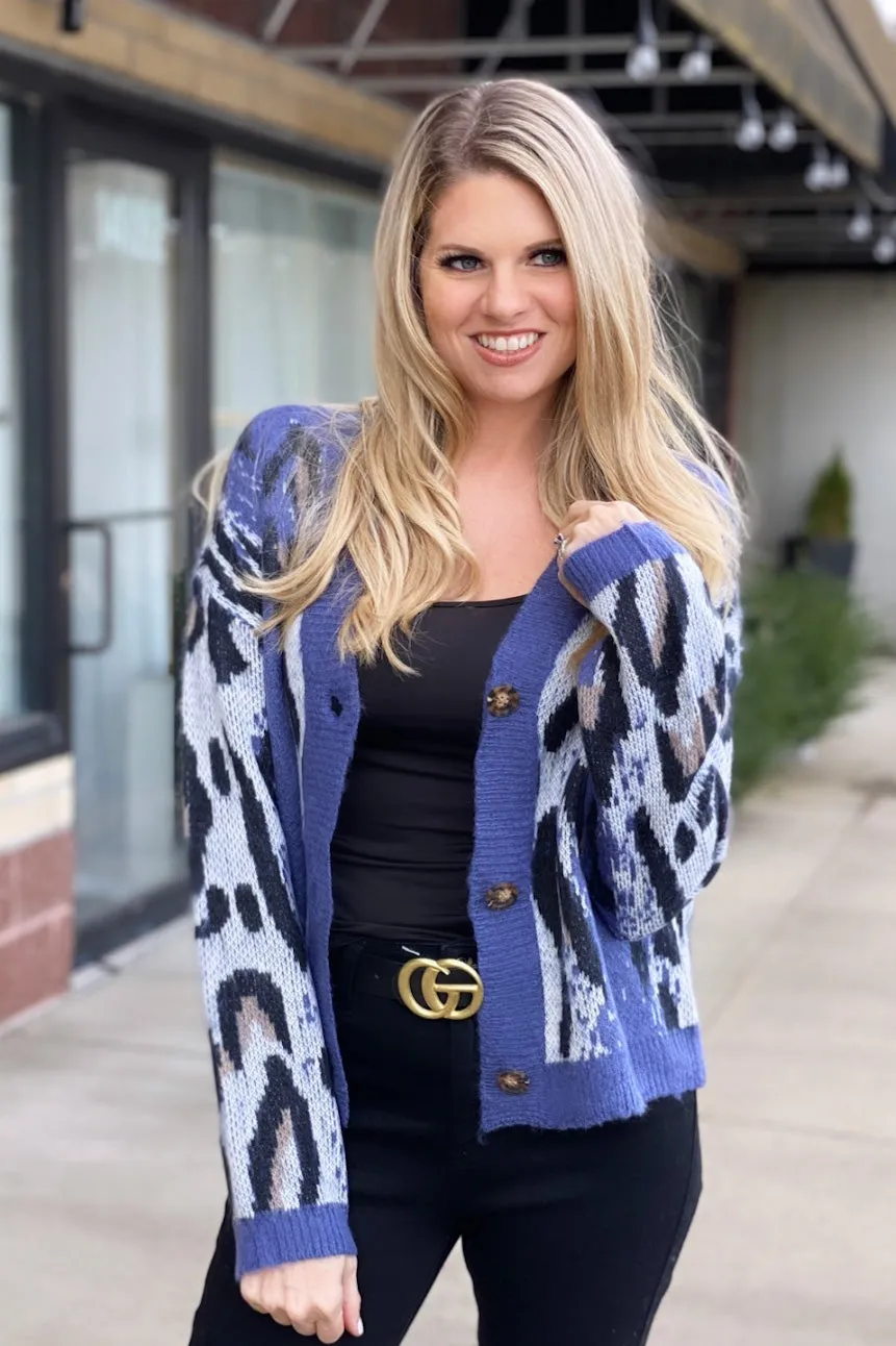 Endless Love Leopard Cardigan Sweater : Blue/Black/Camel