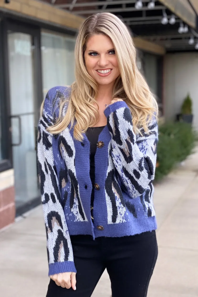 Endless Love Leopard Cardigan Sweater : Blue/Black/Camel