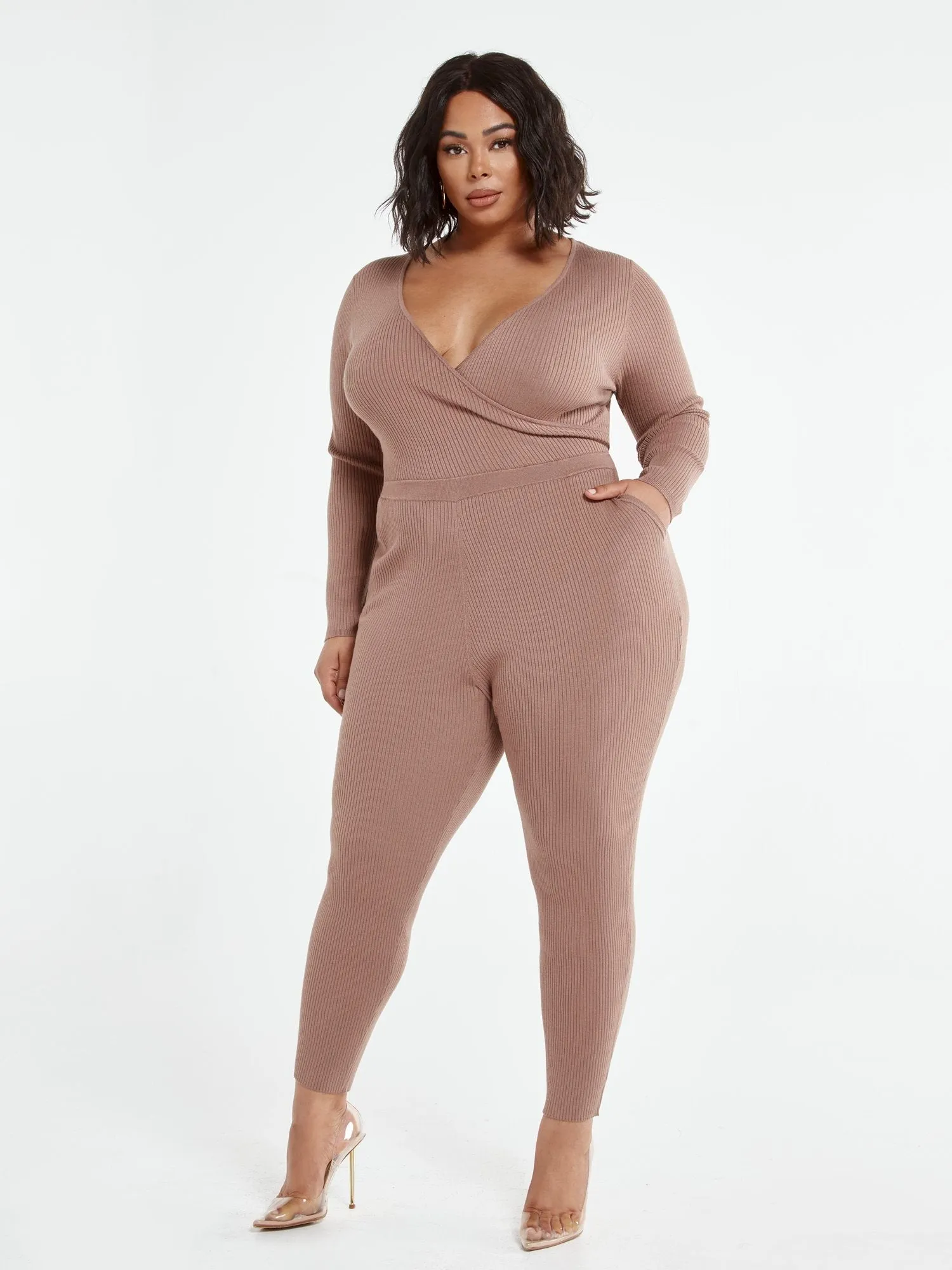 Farah Faux-Wrap Sweater Jumpsuit