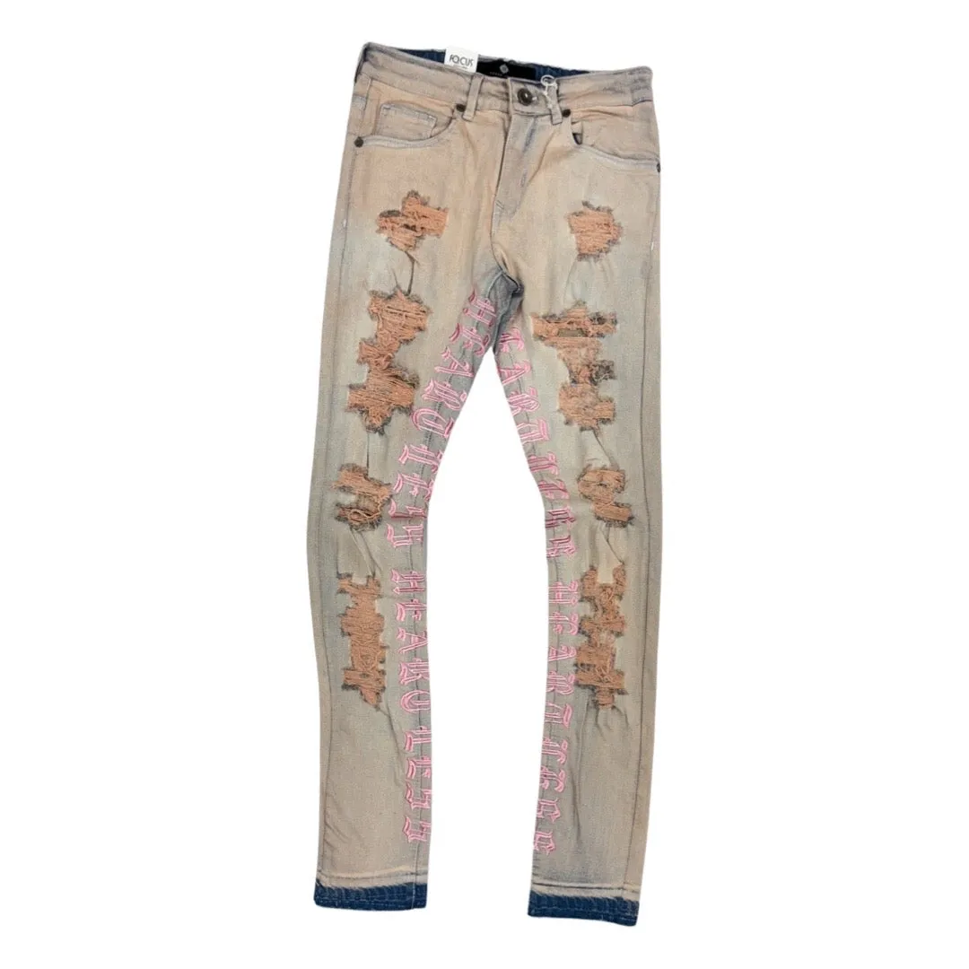 Chic Pink Heartless Embroidered Jeans (Model 3669)