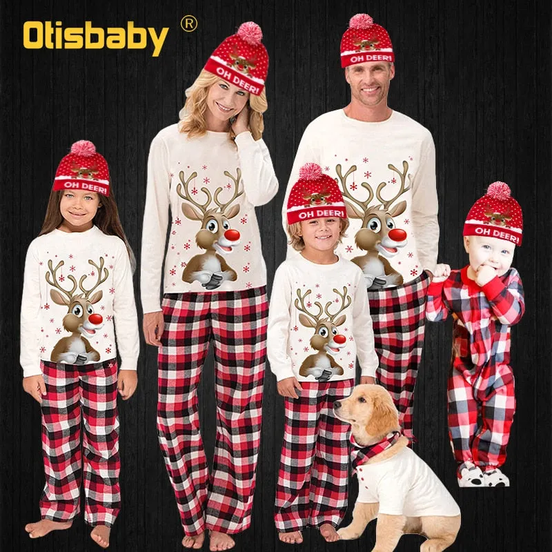 Free Shipping Father Mother Kids Baby Girl Boy Family Matching Christmas Pajamas and Hat Men Women Children Family Clothing Sets