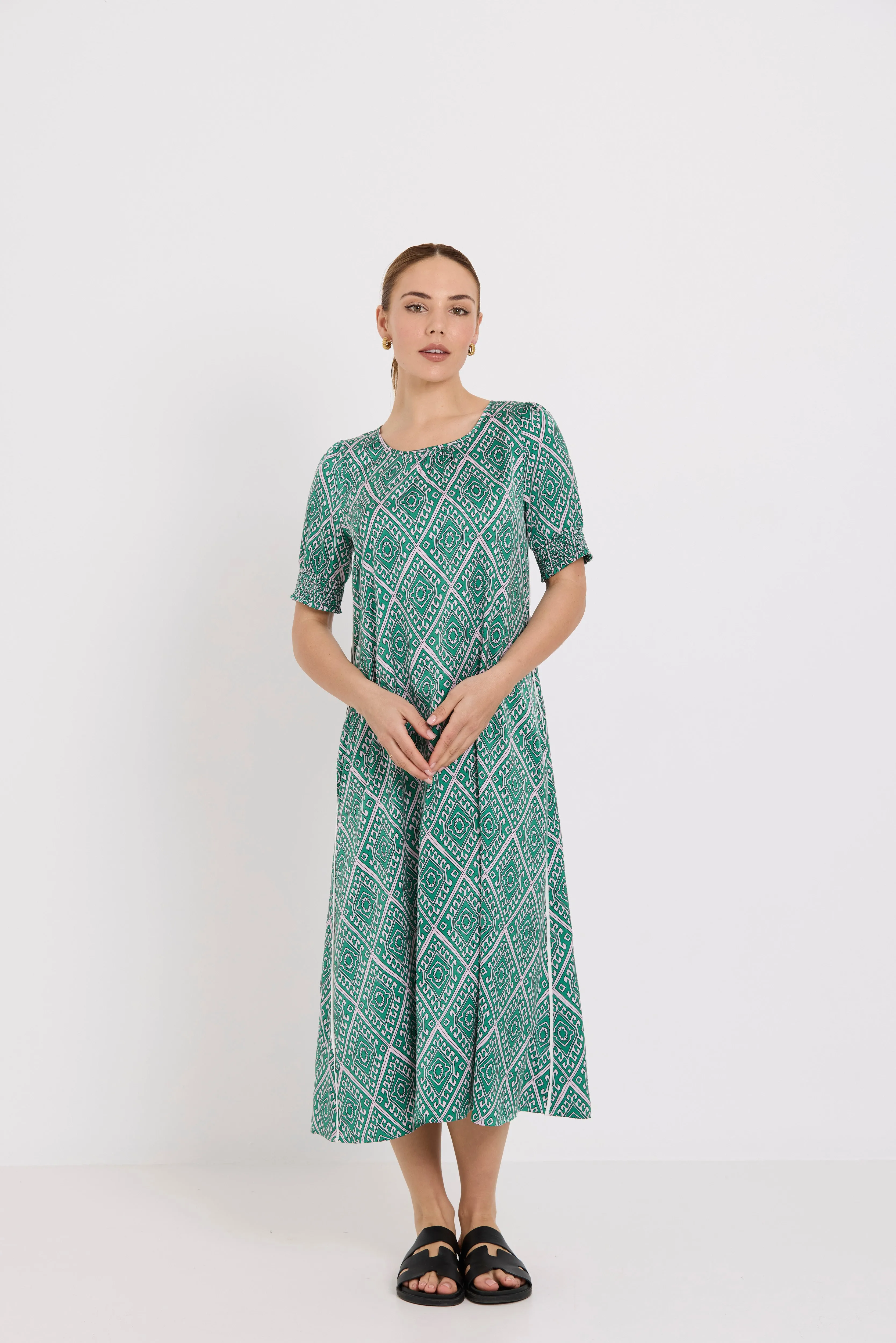 Freya Dress | Matcha Geo