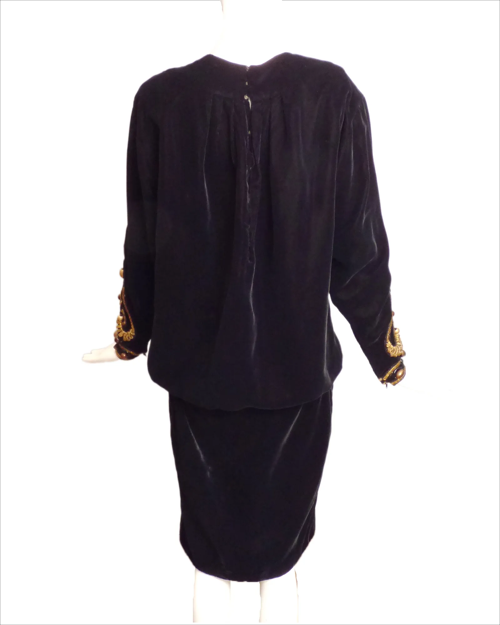 GIVENCHY HAUTE COUTURE-1980s Black Velvet Sac Dress, Size-6