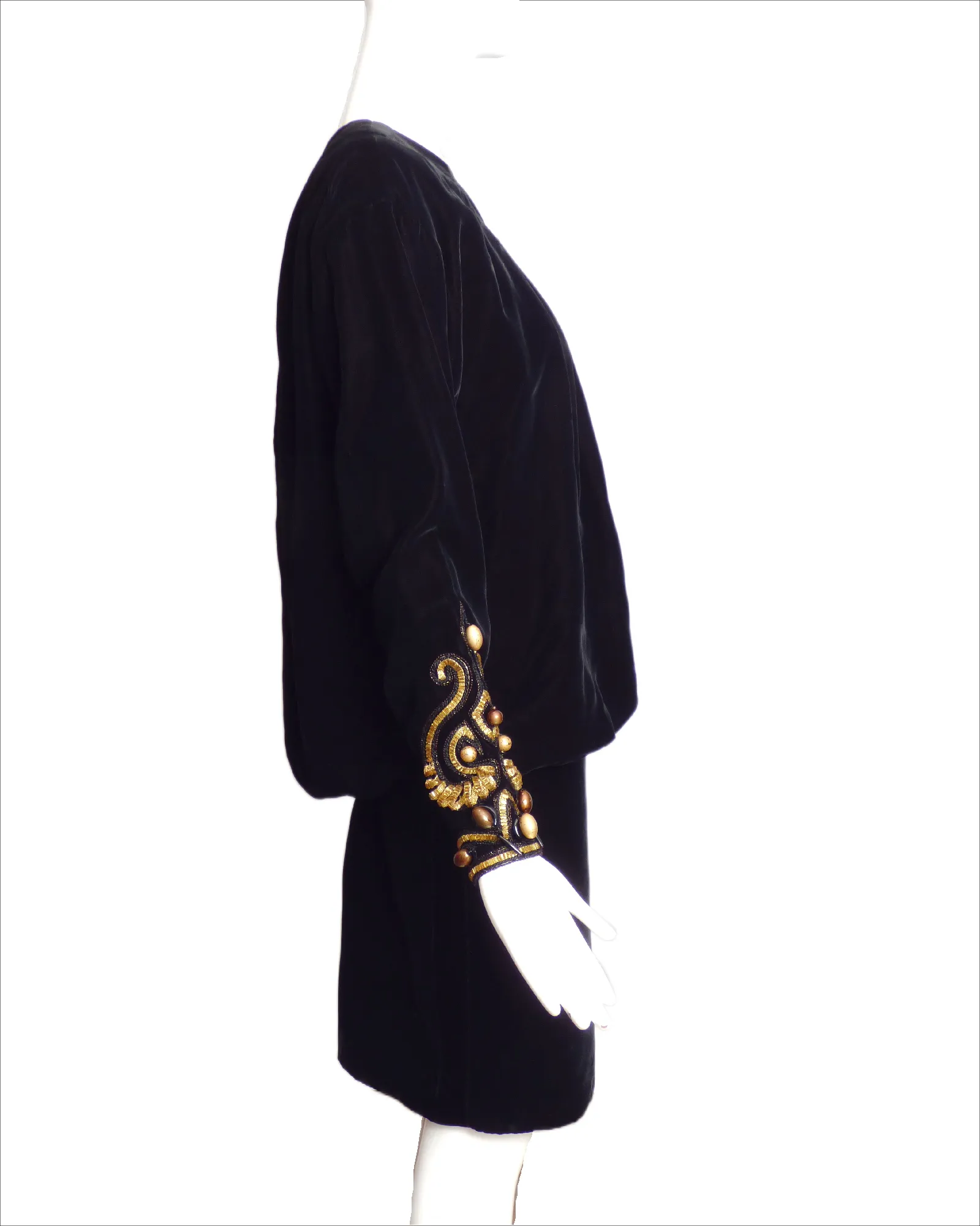 GIVENCHY HAUTE COUTURE-1980s Black Velvet Sac Dress, Size-6