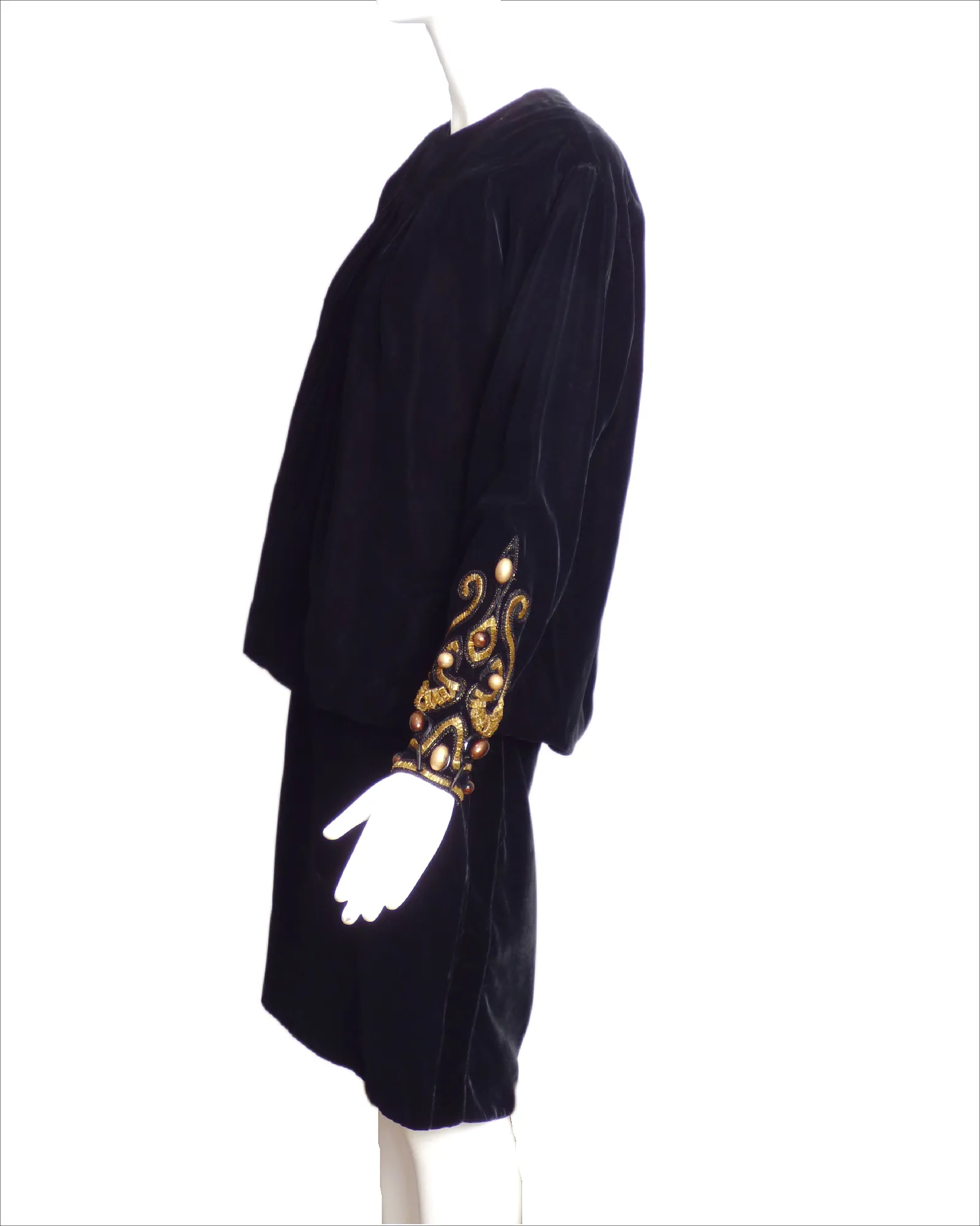 GIVENCHY HAUTE COUTURE-1980s Black Velvet Sac Dress, Size-6