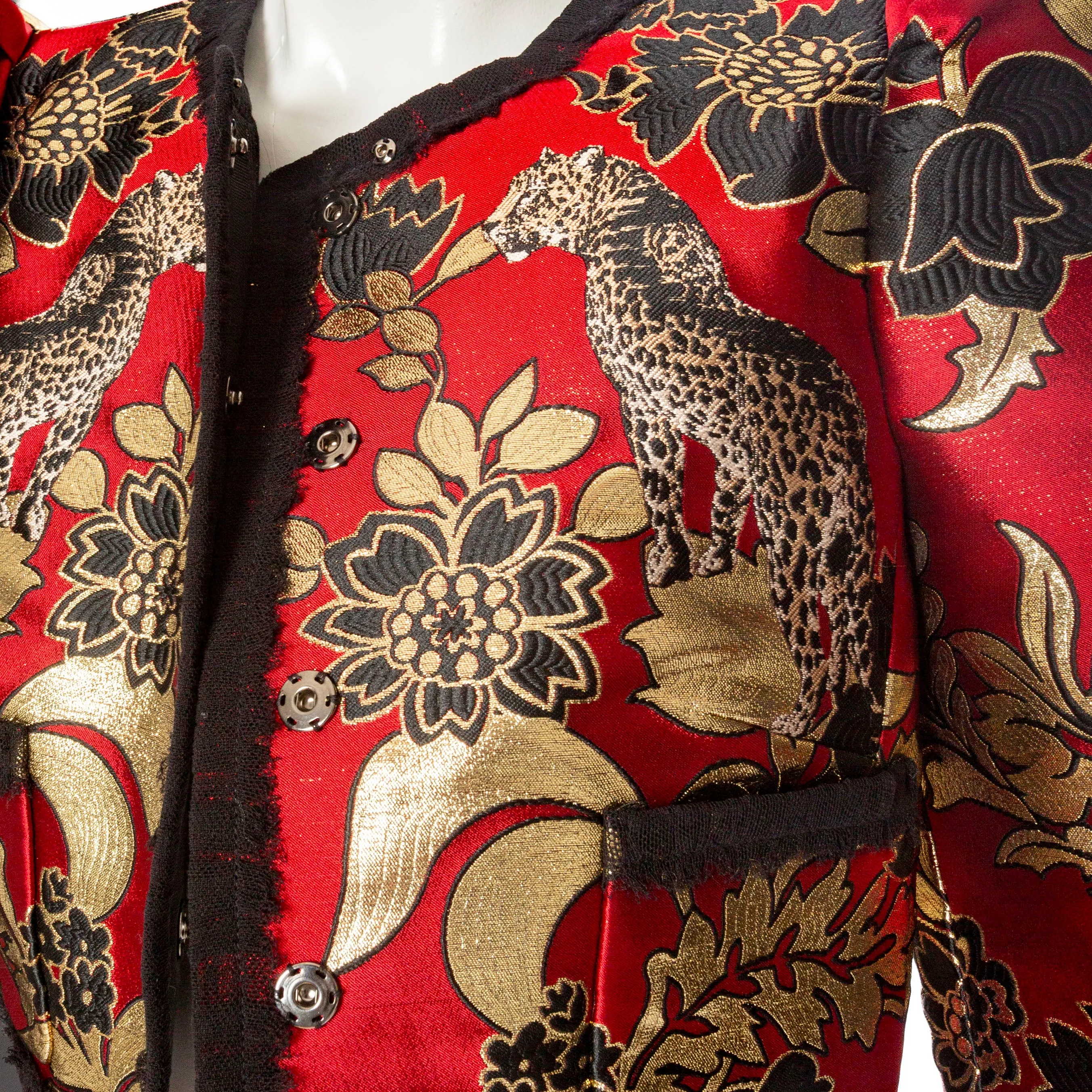 Gold and Red Leopard Motif Jacquard Jacket and Skirt Set