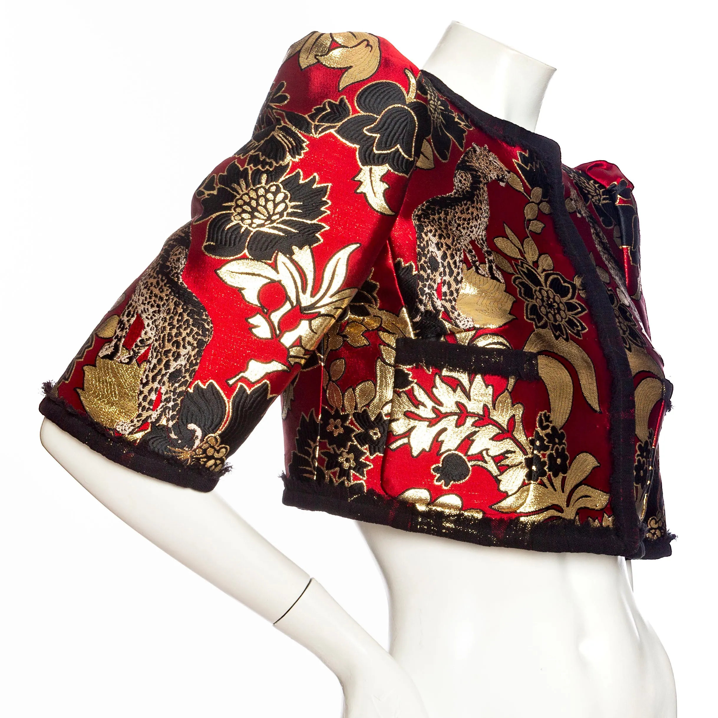 Gold and Red Leopard Motif Jacquard Jacket and Skirt Set