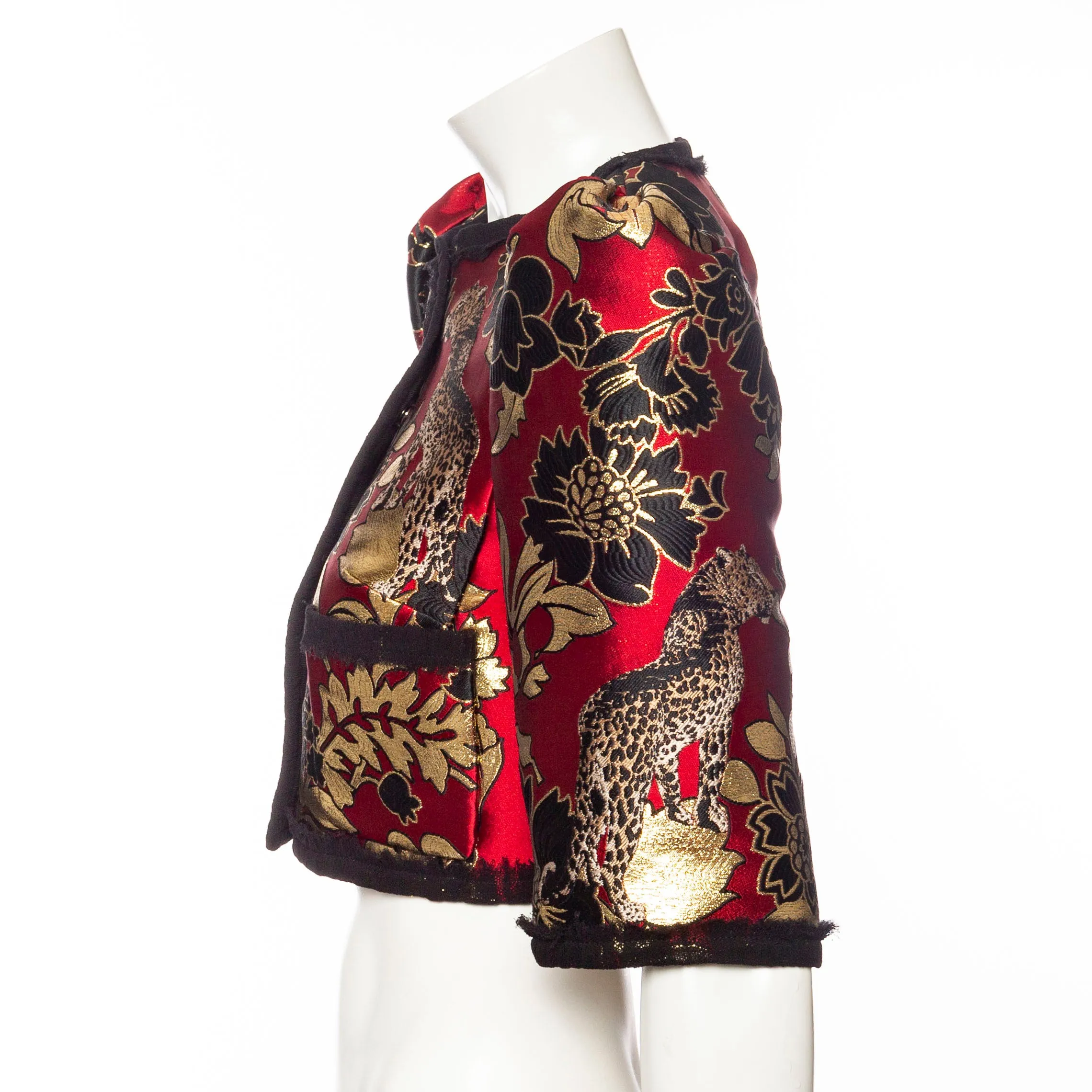 Gold and Red Leopard Motif Jacquard Jacket and Skirt Set