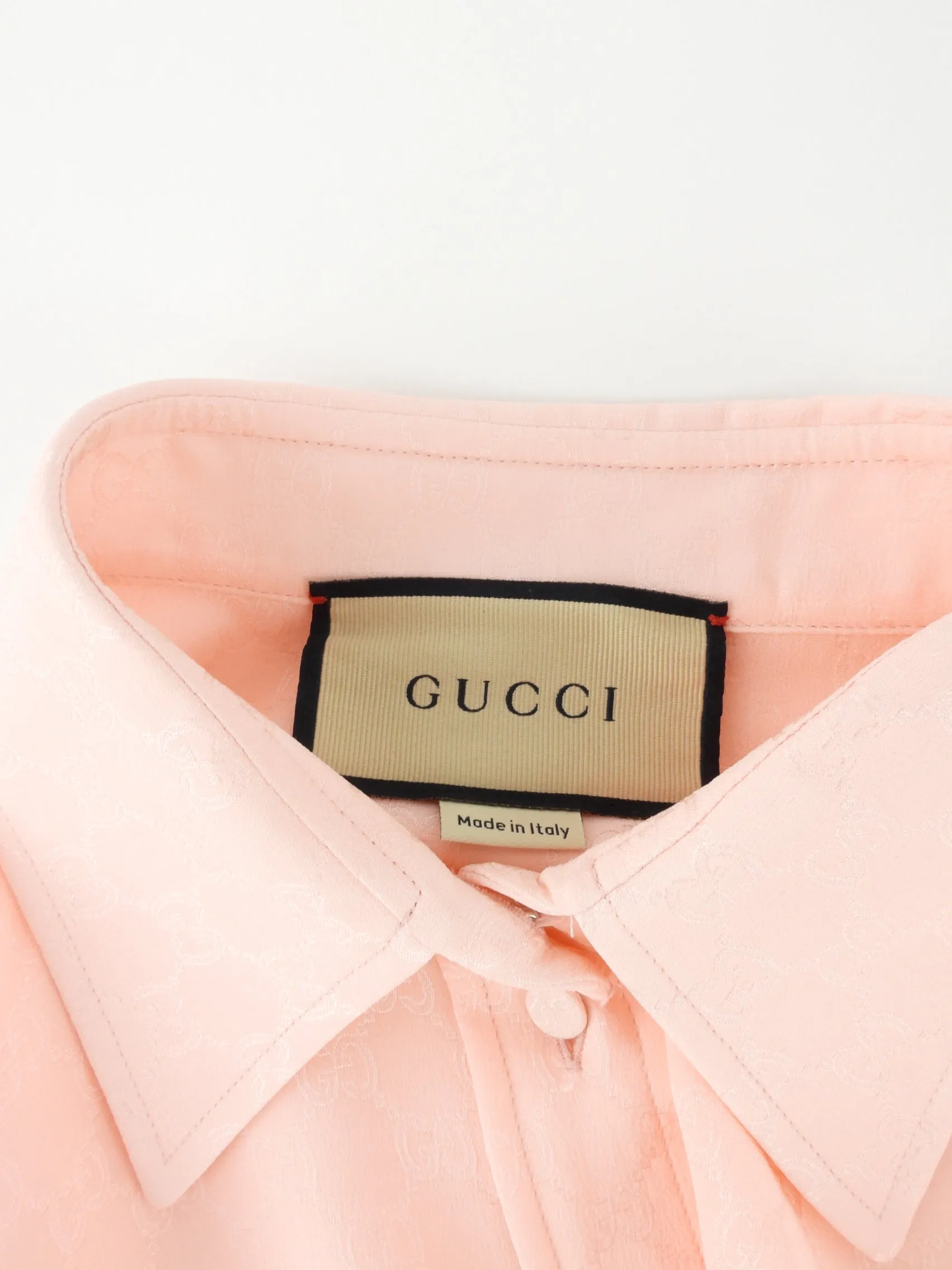 Gucci Light Pink Silk GG Monogram Jacquard Shirt - 38