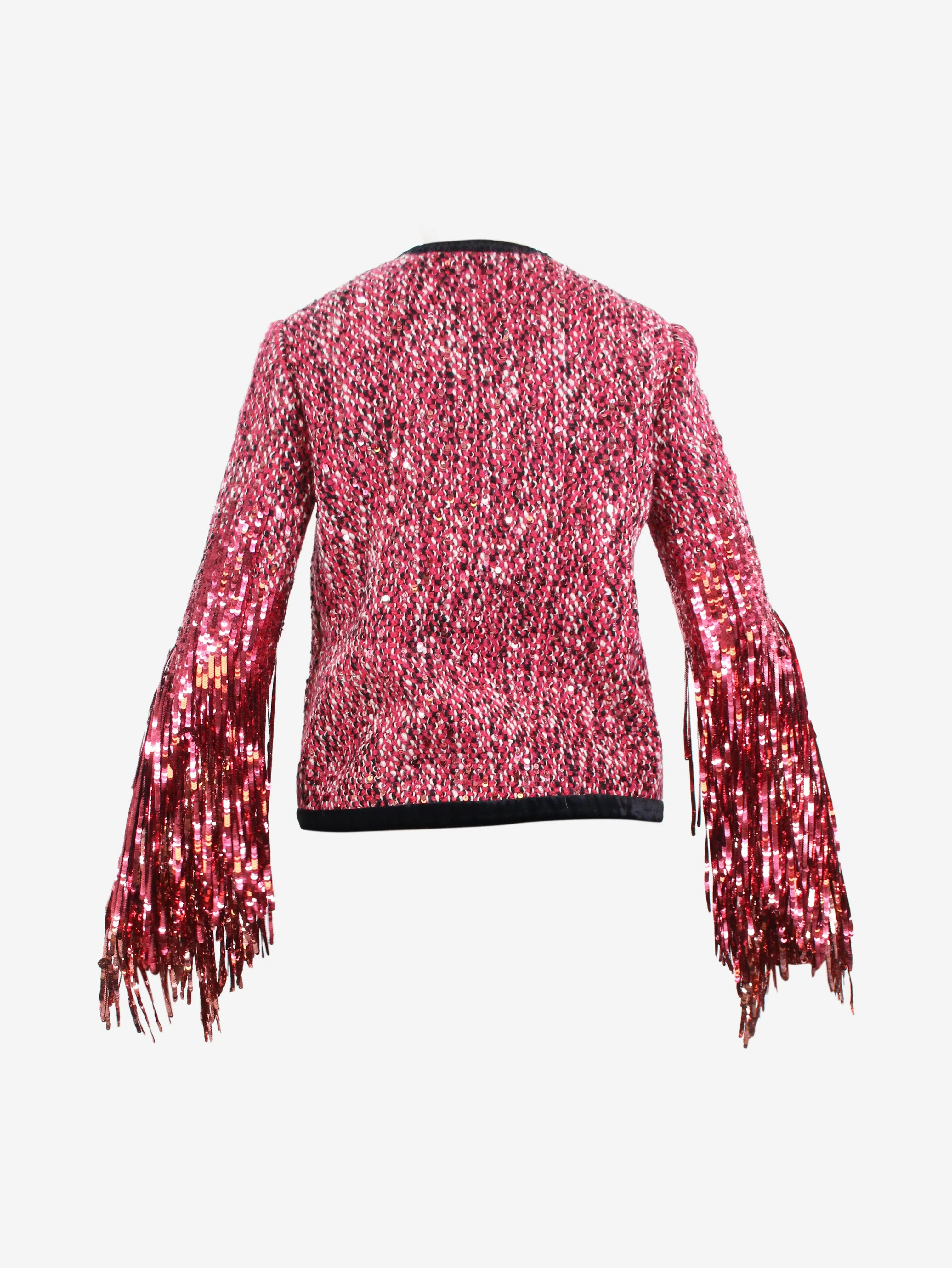 Gucci Pink sequin fringed wool tweed jacket - size UK 6