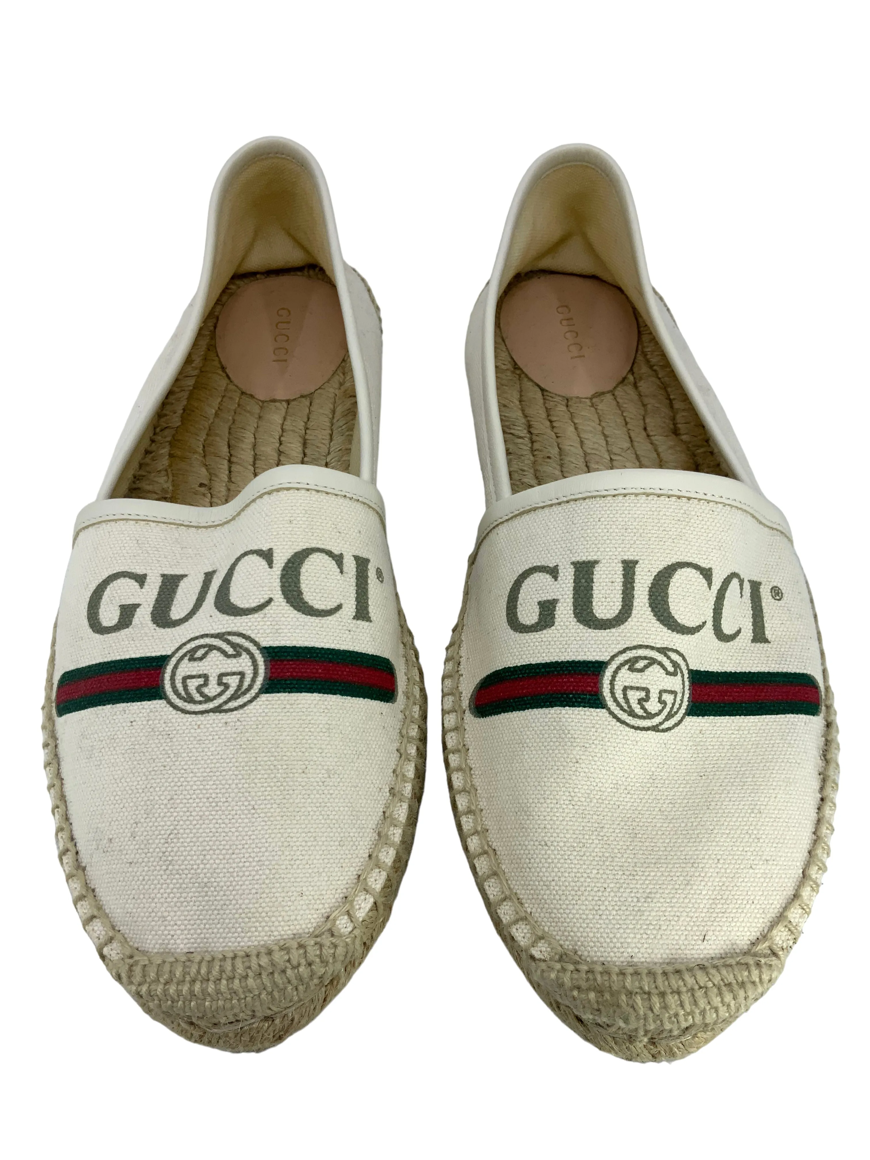 GUCCI Printed Logo Canvas Espadrille Flats Size 10