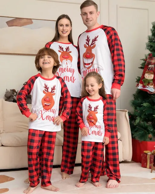 Holiday Christmas Family Matching Pajamas Set Mother Father Kids Elk Print Clothes