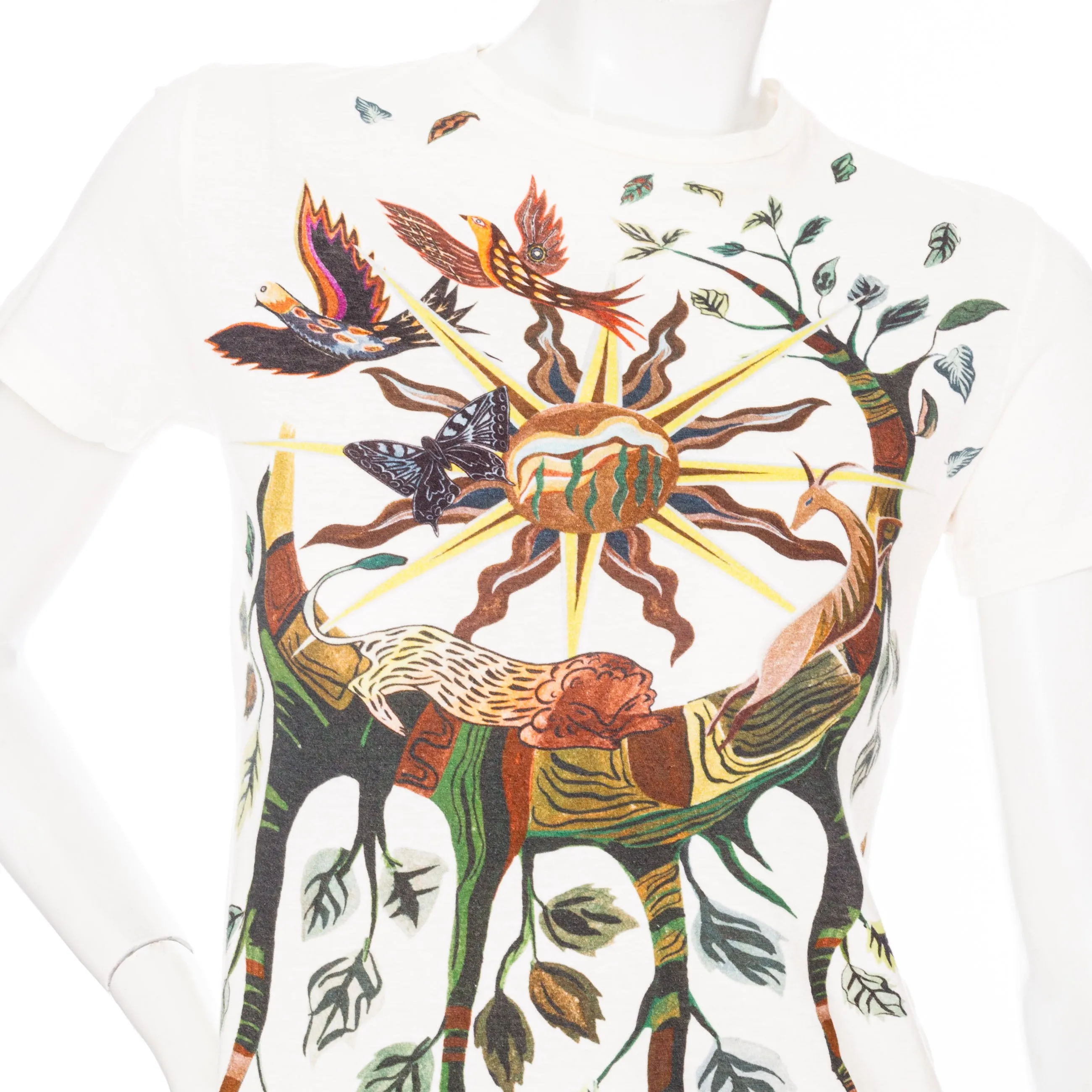 Ivory Cotton-Linen Jungle Animal Graphic Print T-Shirt