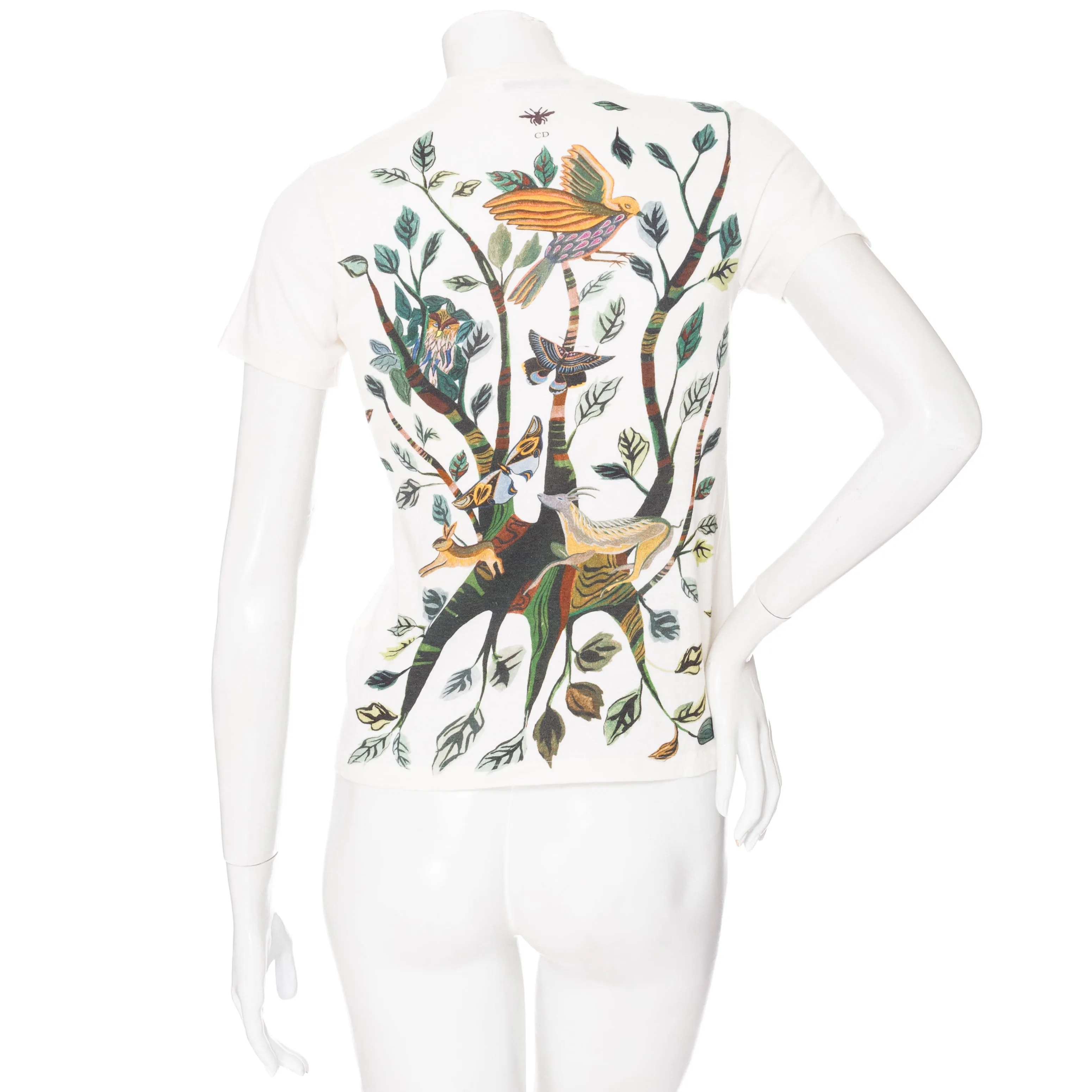 Ivory Cotton-Linen Jungle Animal Graphic Print T-Shirt