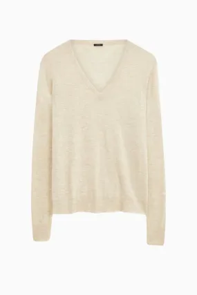 Joseph Cashair Knit V Neck Jumper - Oat Melange