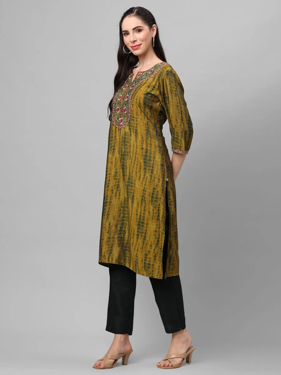 Lime Green Abstract Printed Kurta With Trouser