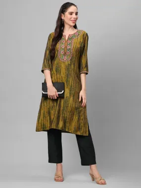 Lime Green Abstract Printed Kurta With Trouser