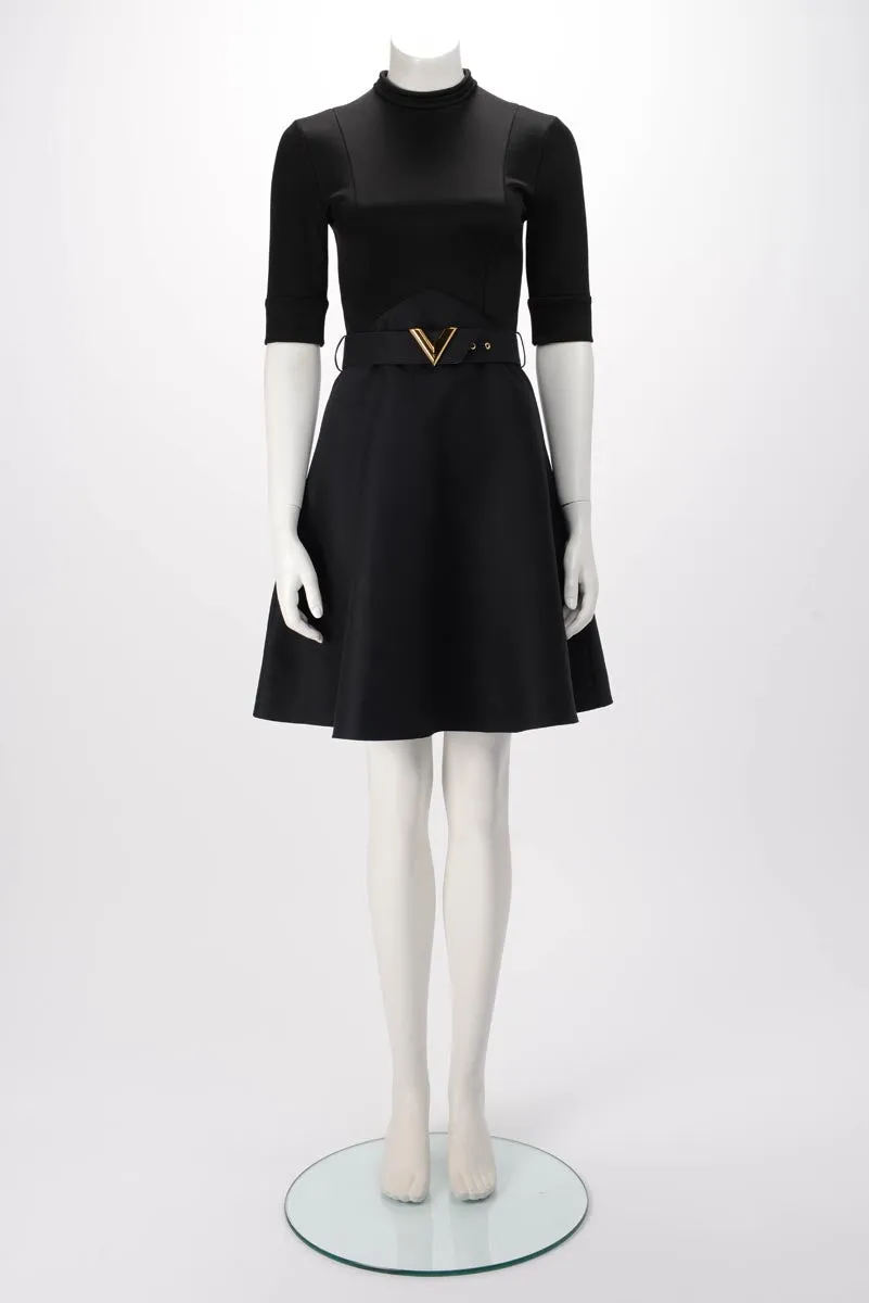 Louis Vuitton Black Short Sleeve Dress With Belt XS