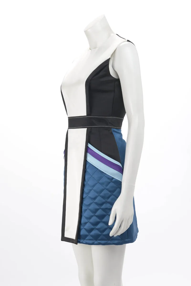 Louis Vuitton Blue Satin Graphic Quilted Dress FR 34