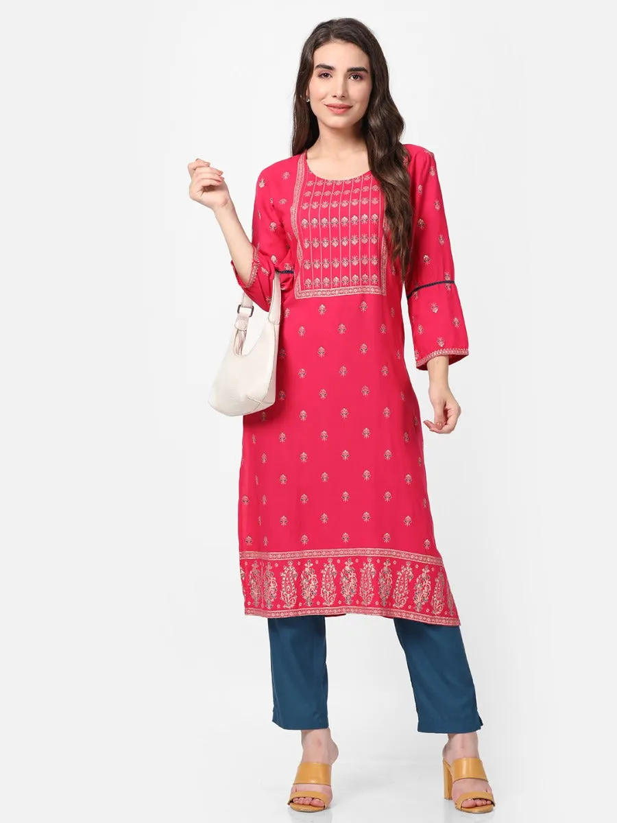 Magenta Ornamental Printed Kurta With Trouser