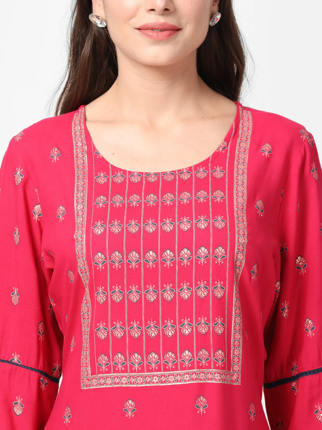 Magenta Ornamental Printed Kurta With Trouser