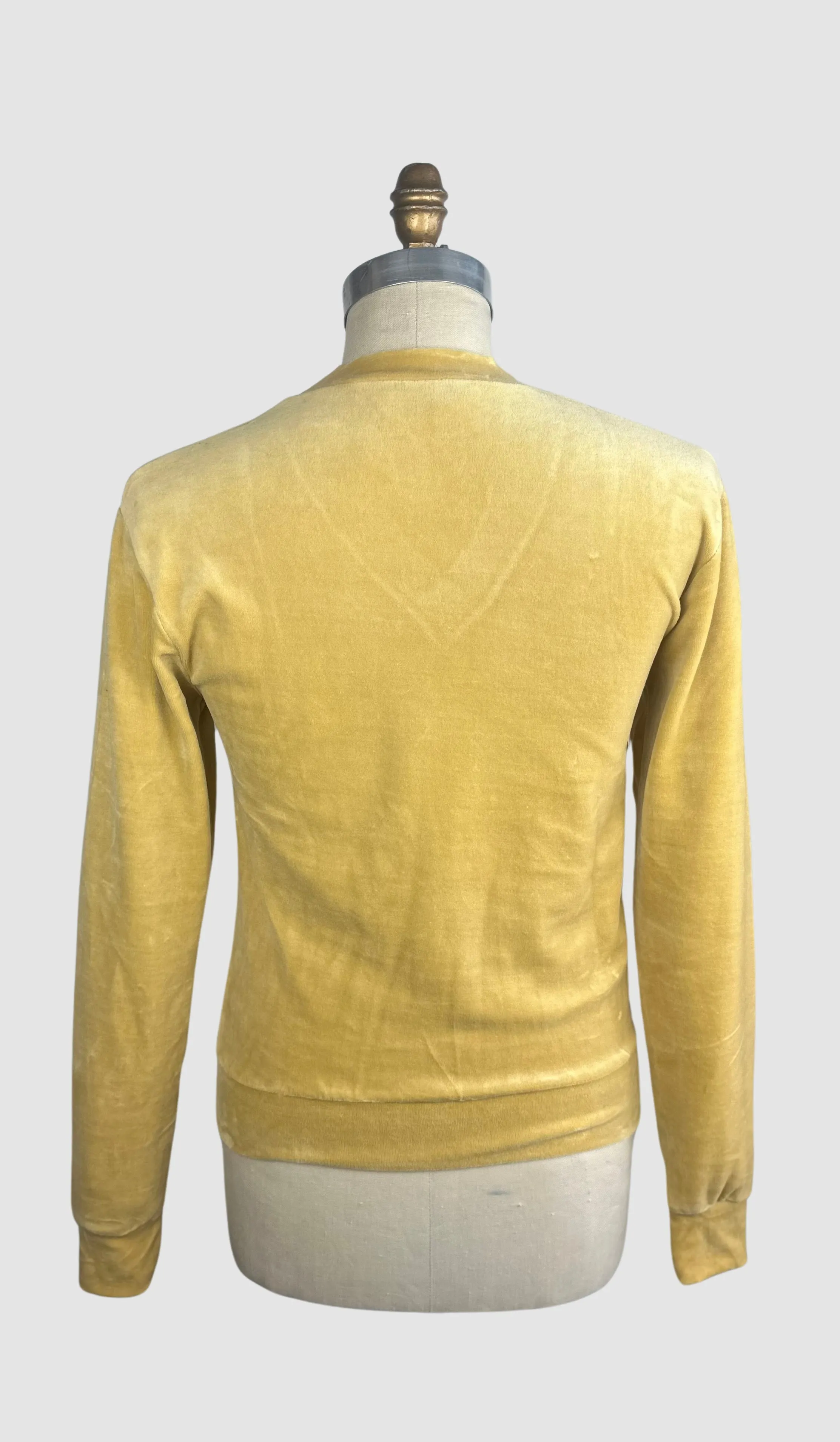 MARTINI 70s Deadstock Yellow Cotton Velour Sweater  Small