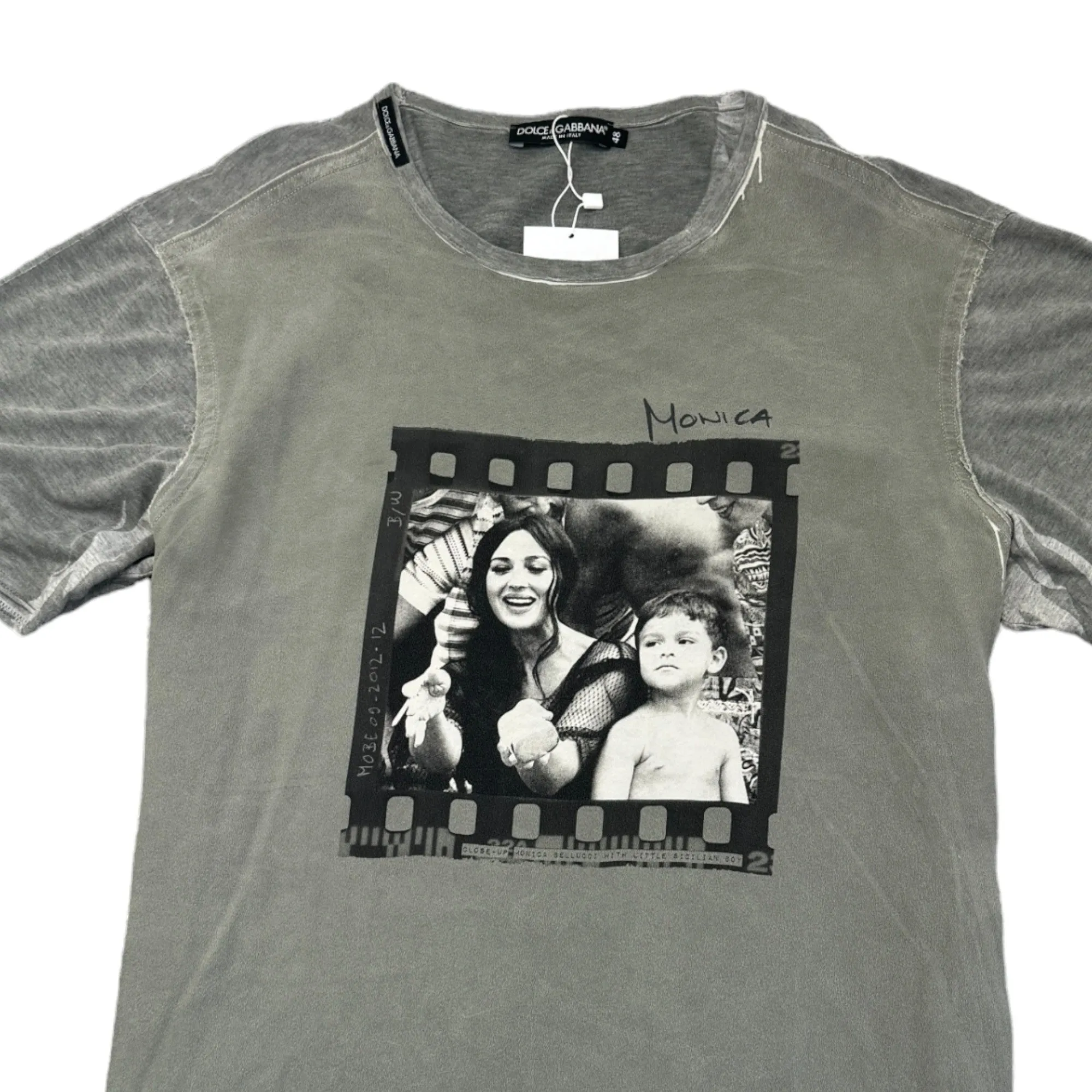 Men's Distressed Monica Bellucci T-Shirt Grey Size IT 48 / UK M