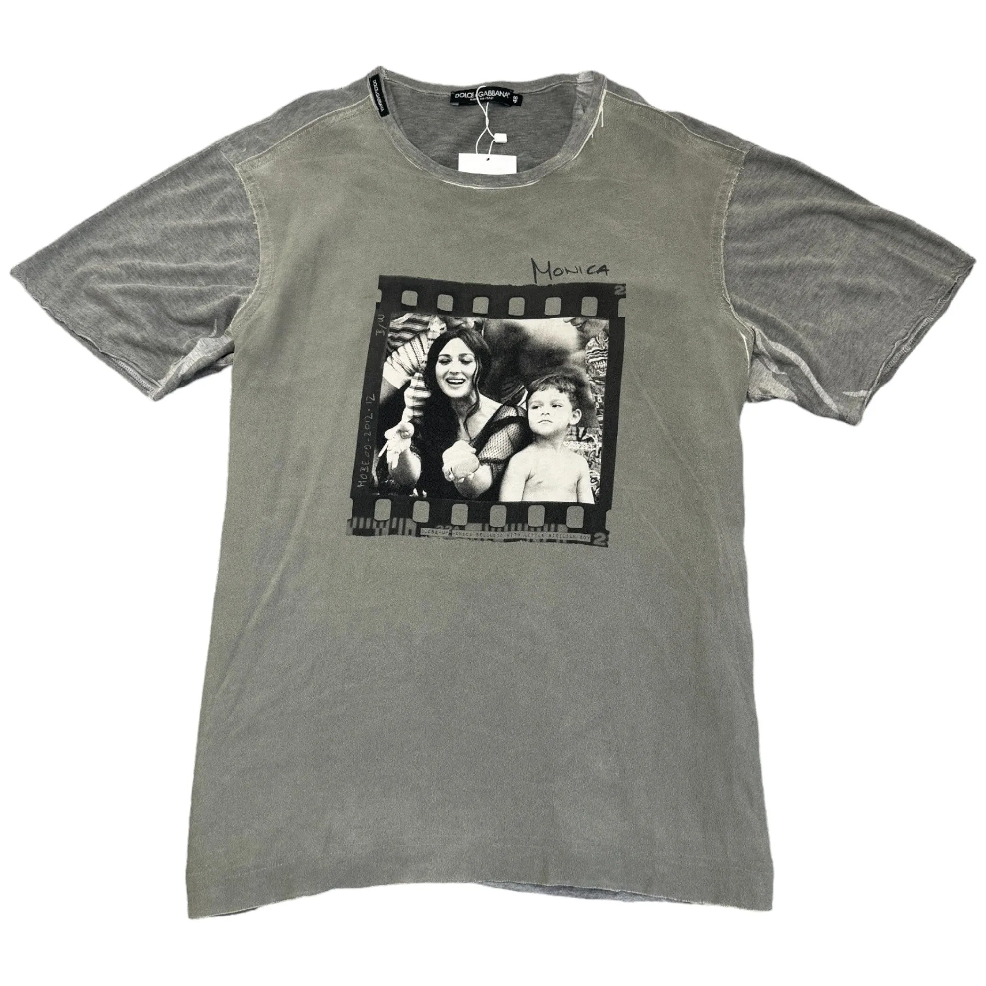 Men's Distressed Monica Bellucci T-Shirt Grey Size IT 48 / UK M