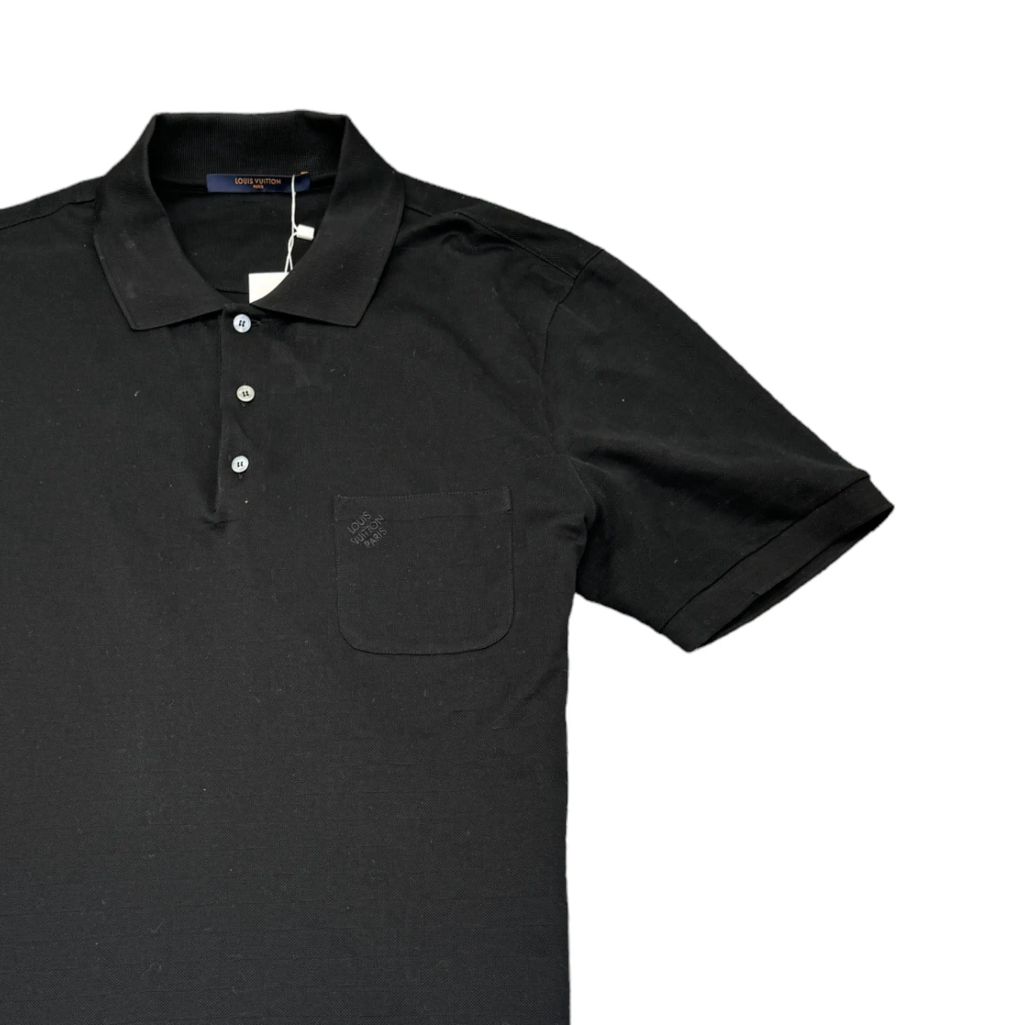 Men's Full Damier Polo Shirt Black Size XL