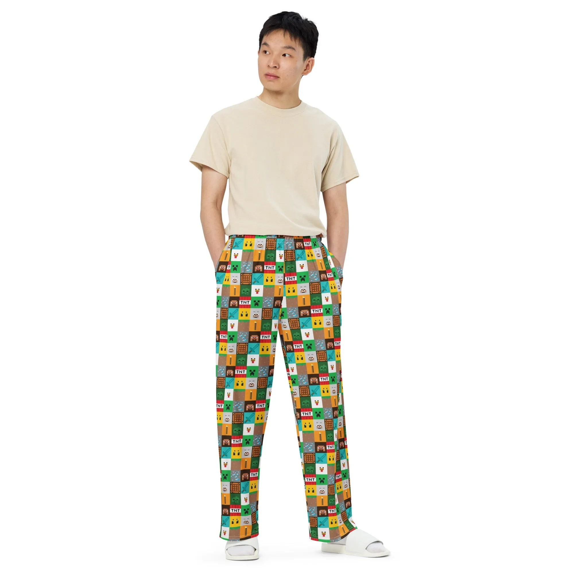 Checkered Minecraft Character Themed Pants for Gaming Enthusiasts