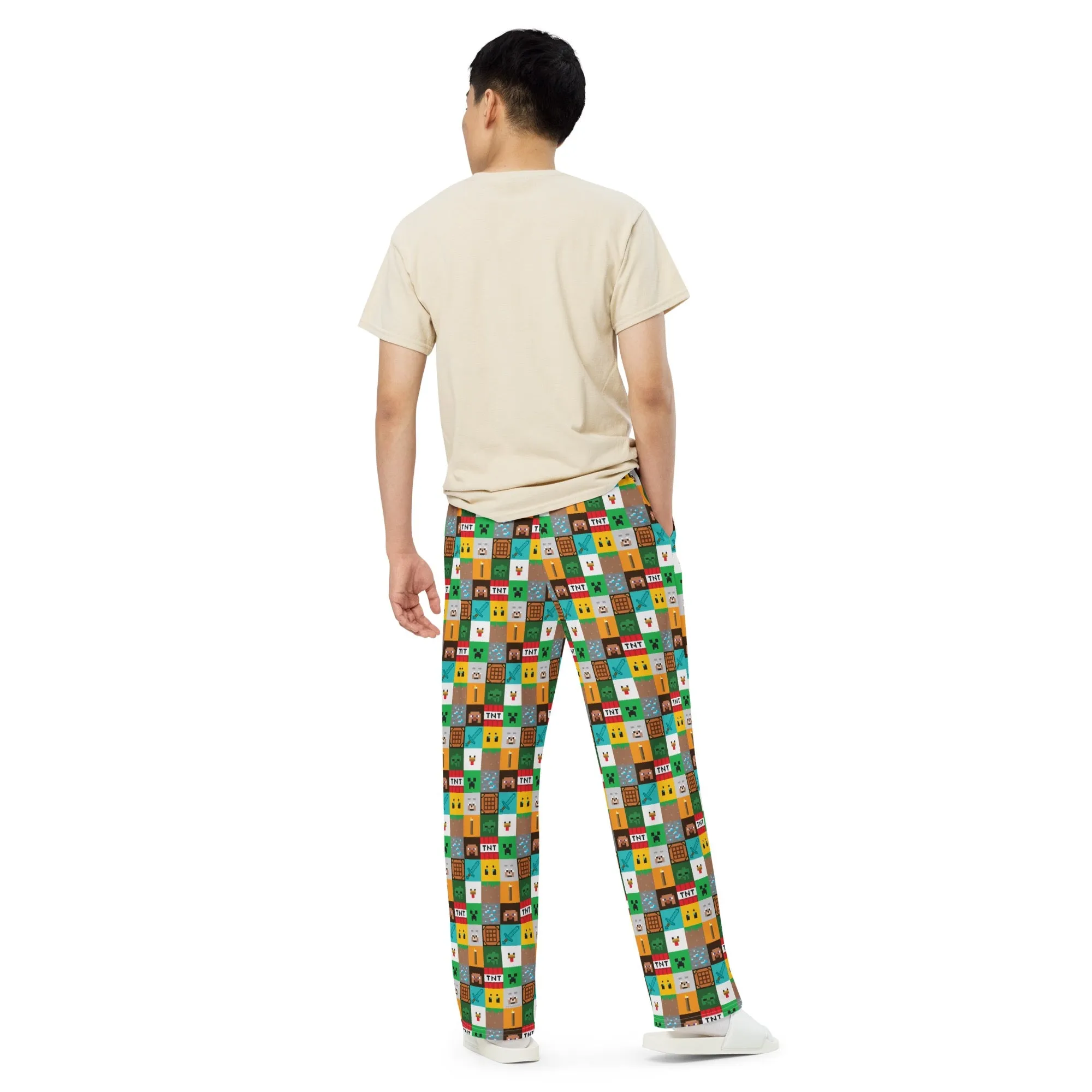 Checkered Minecraft Character Themed Pants for Gaming Enthusiasts