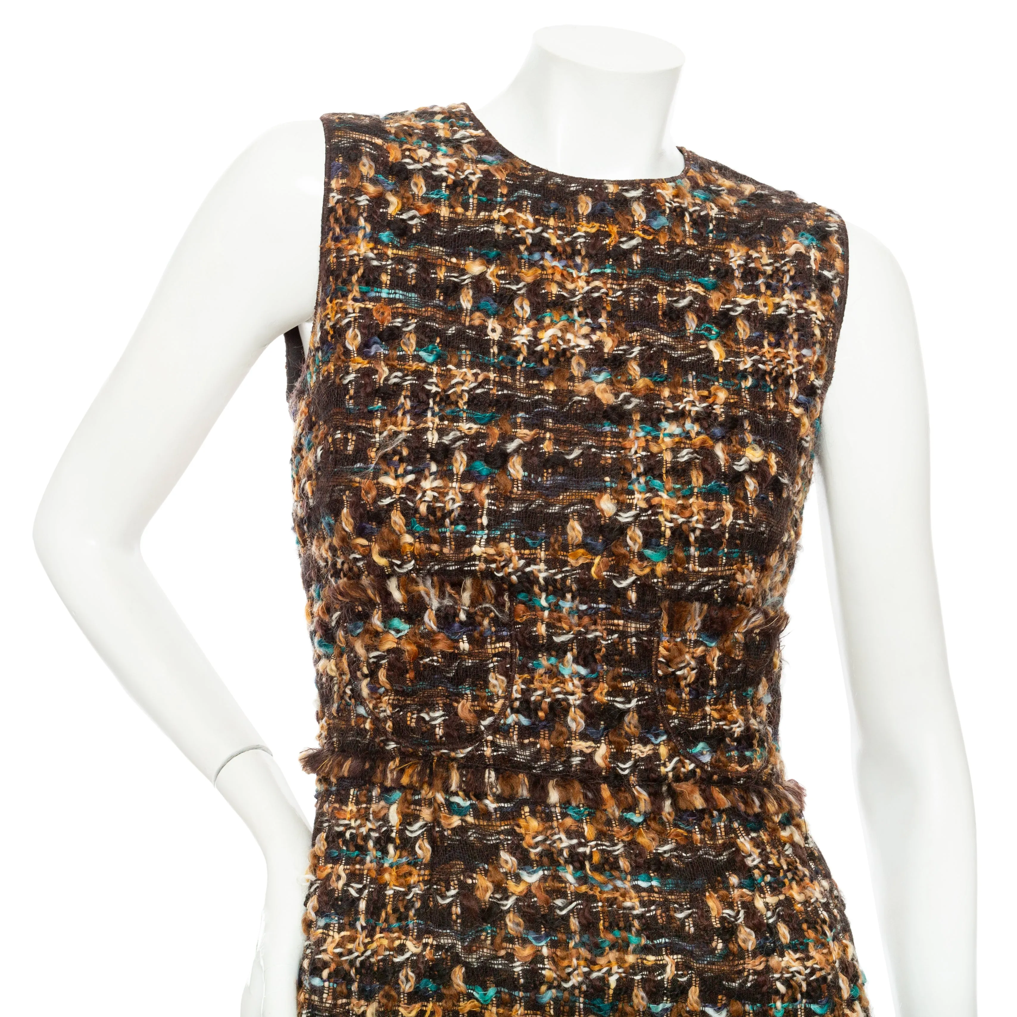 Multicolored Wool Tweed Mini Sheath Dress