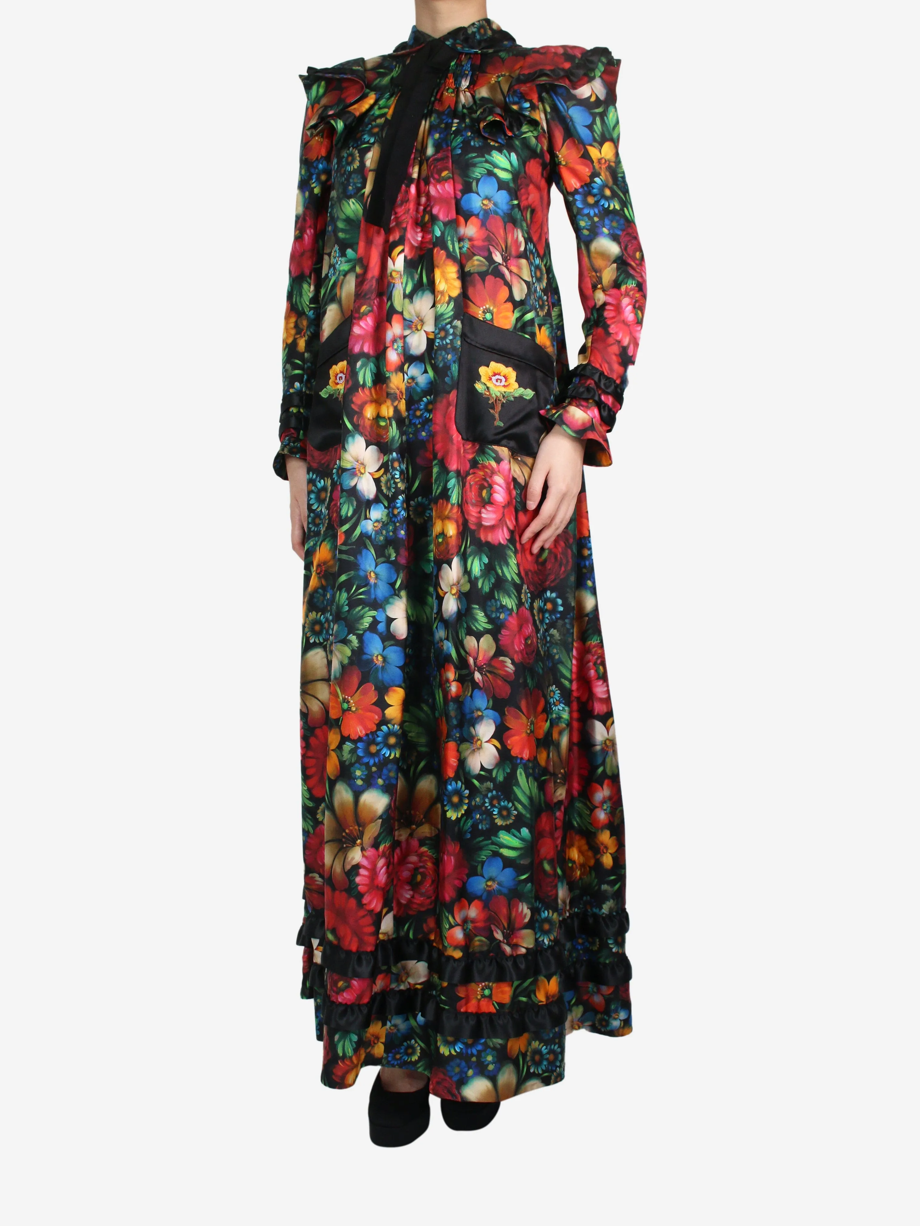 Multicoloured silk floral maxi dress - size UK 8