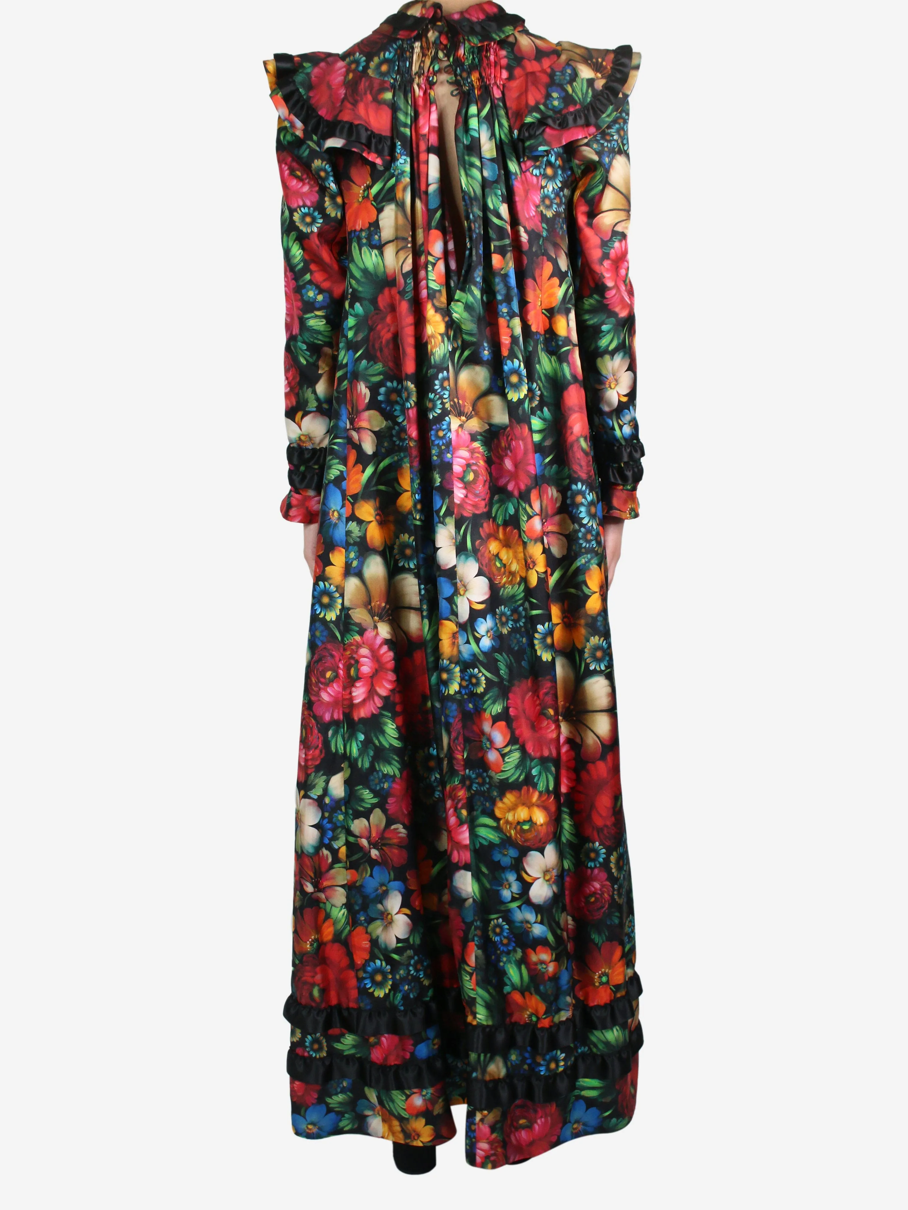 Multicoloured silk floral maxi dress - size UK 8