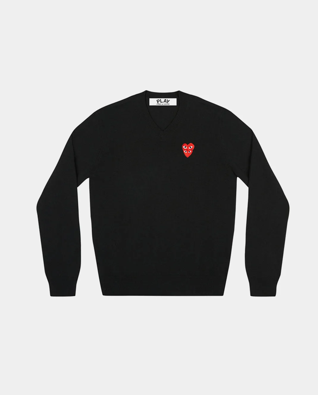 N074 DOUBLE RED  HEART V-NECK SWEATER / BLACK