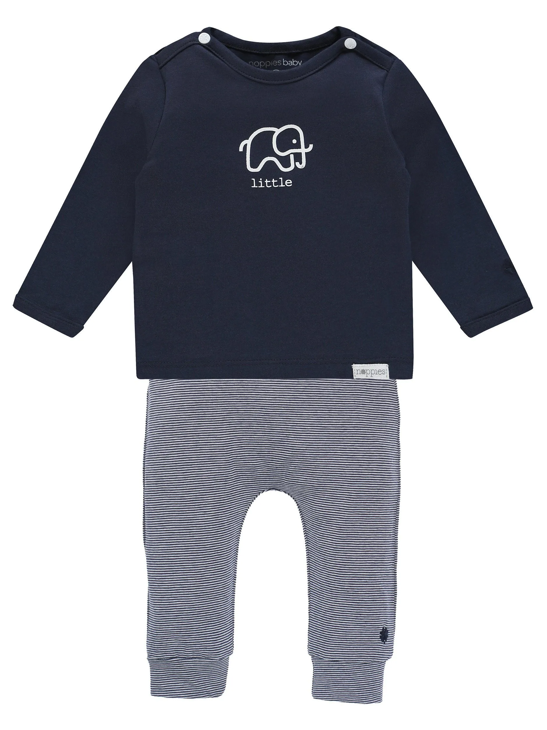 Navy Elephant Top and Striped Trouser Set - Organic Cotton