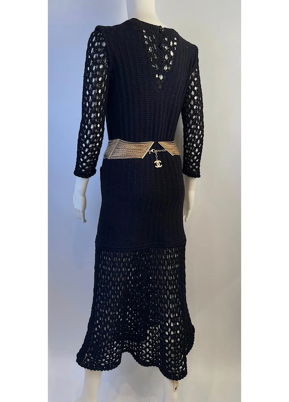 NWT Chanel 14P 2014 Spring Black Maxi Crochet Dress FR 38