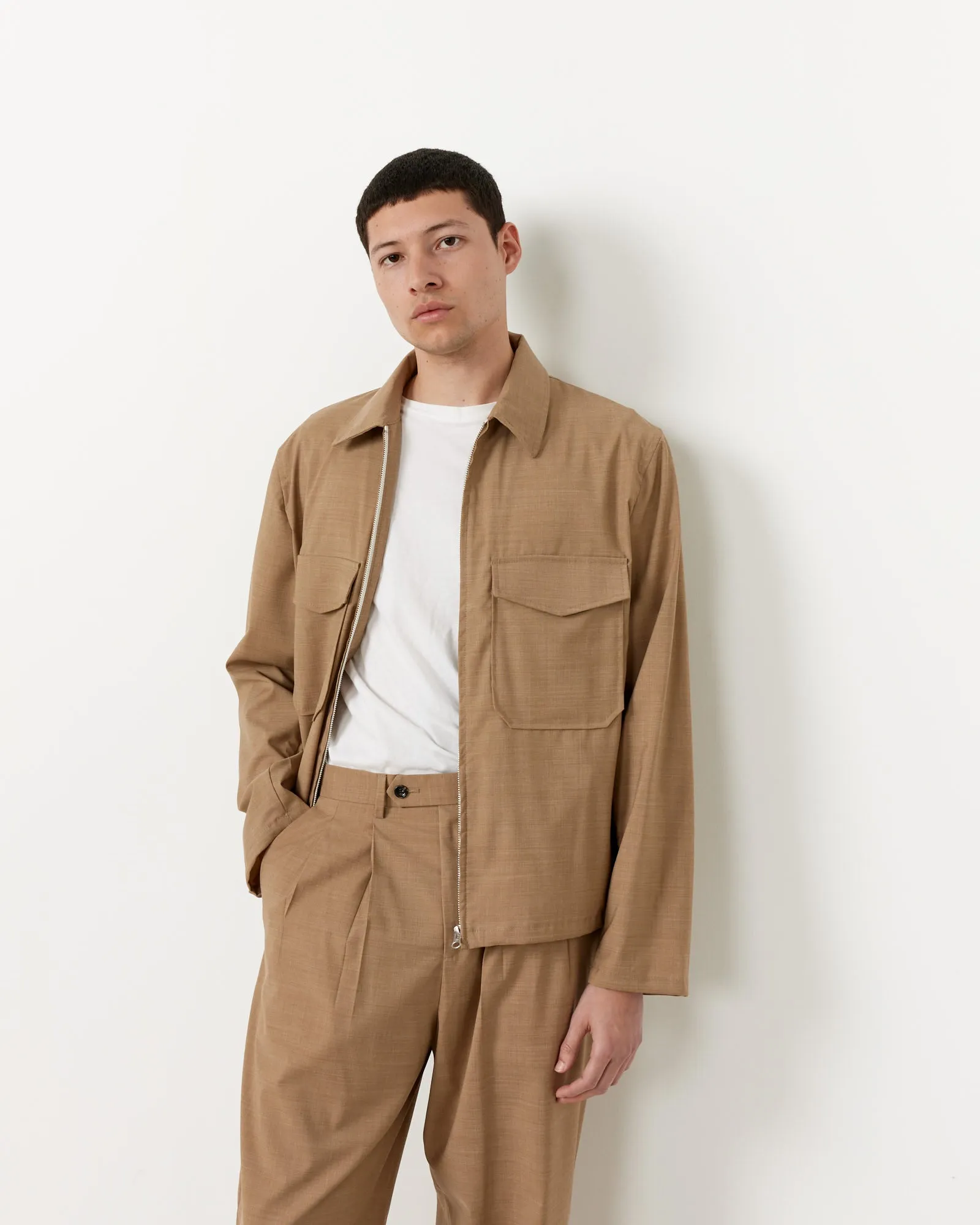 Nylon Wool Overshirt in Camel